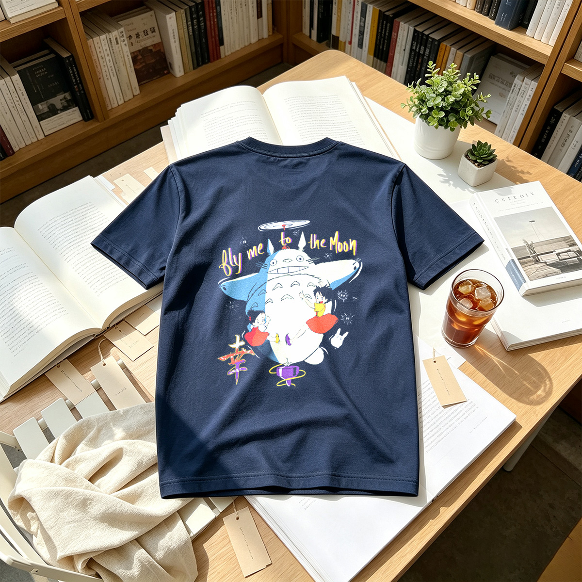 Totoro and the Girls Fly to the Moon - Tee