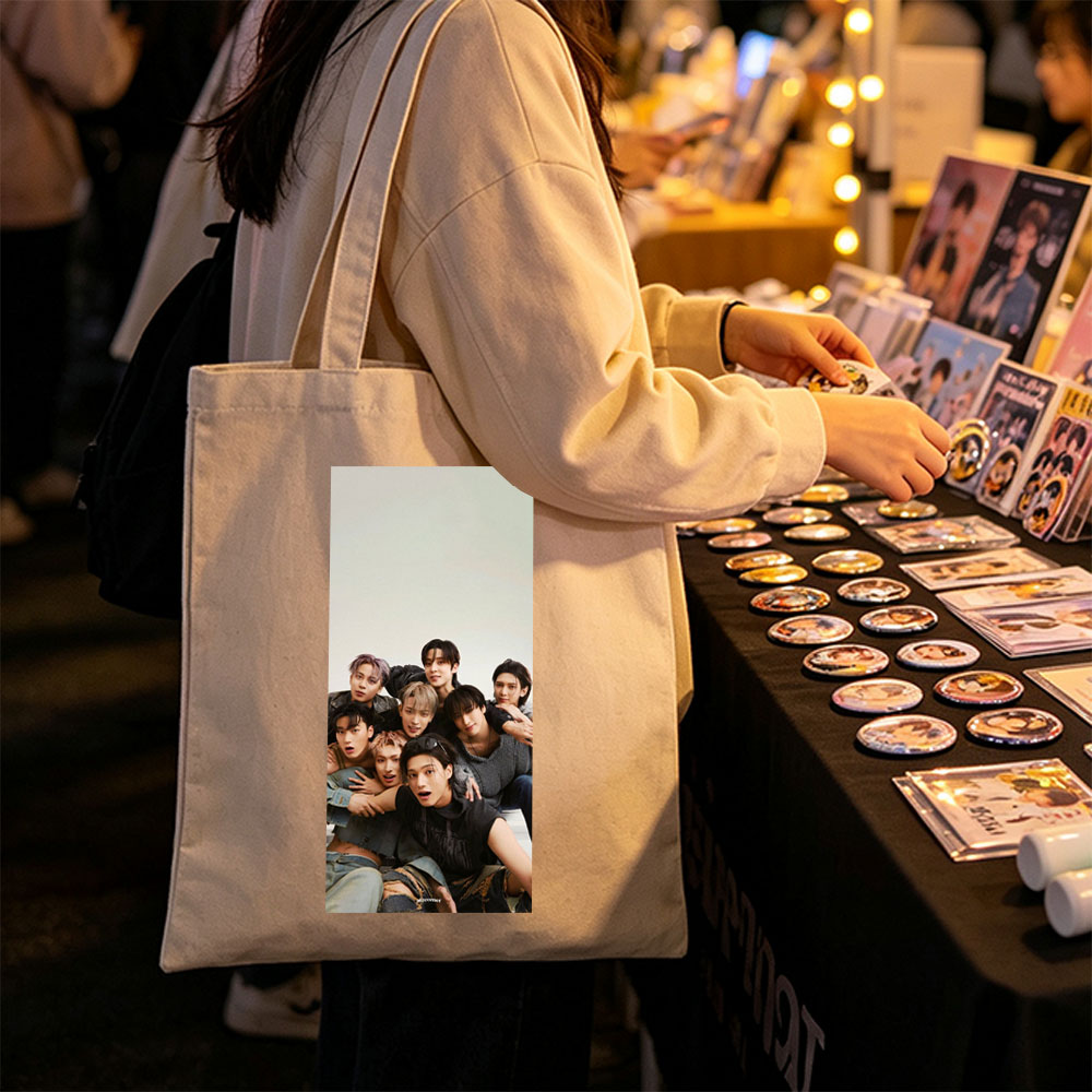 Stray Kids Group Photo - Members Posing Together in Casual Outfits with Expressive Faces - Canvas tote bags