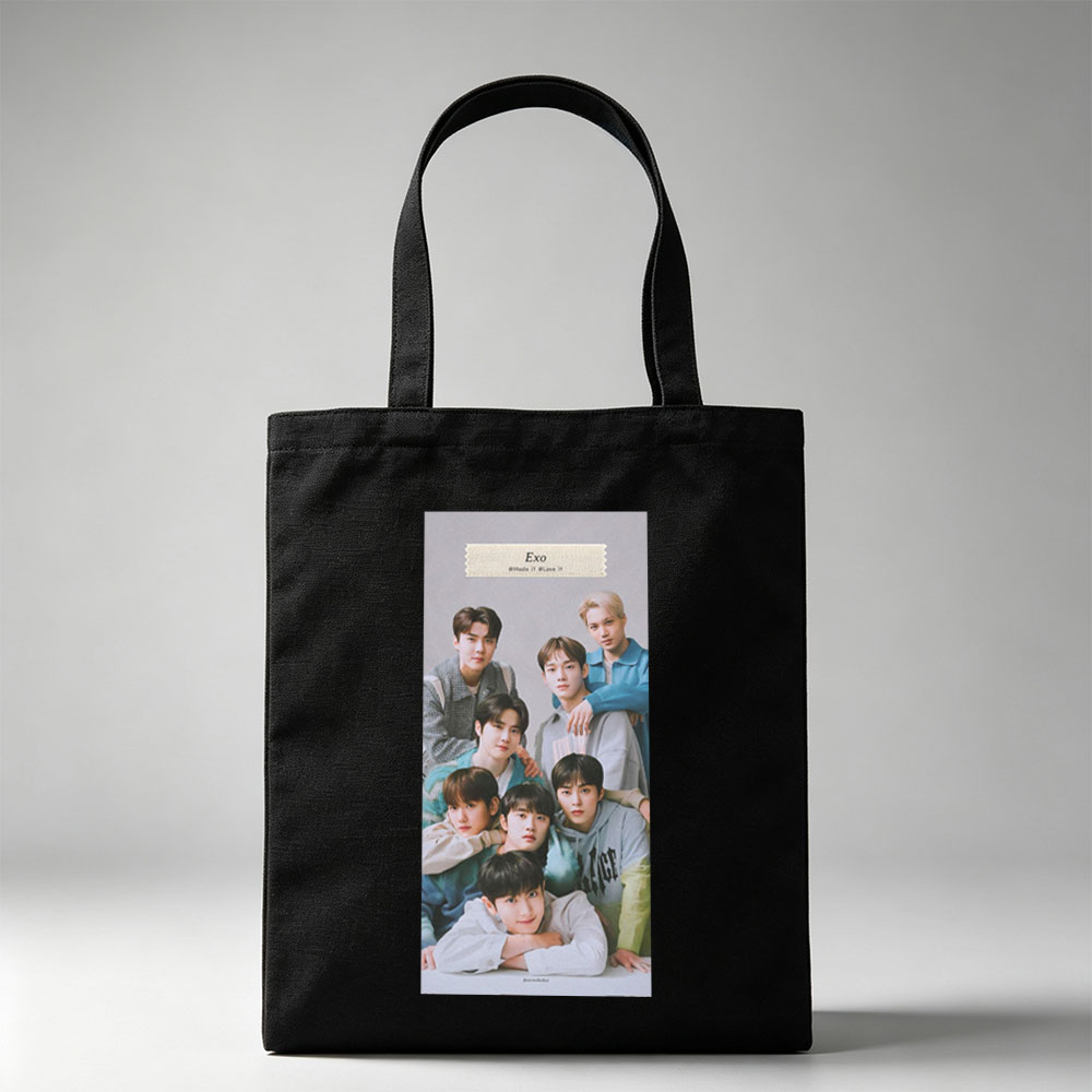 EXO Group Photo - Members Posing Together in Casual Outfits on a Neutral Background - Canvas tote bags
