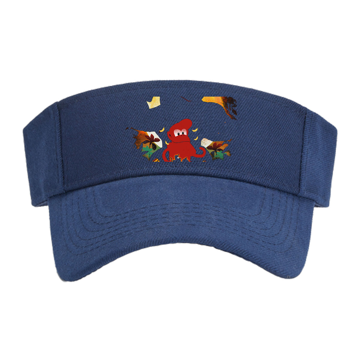 Diddy Kong and Donkey Kong in a jungle scene with a Nintendo 64 controller, featuring bananas and barrels. -  Visor cap