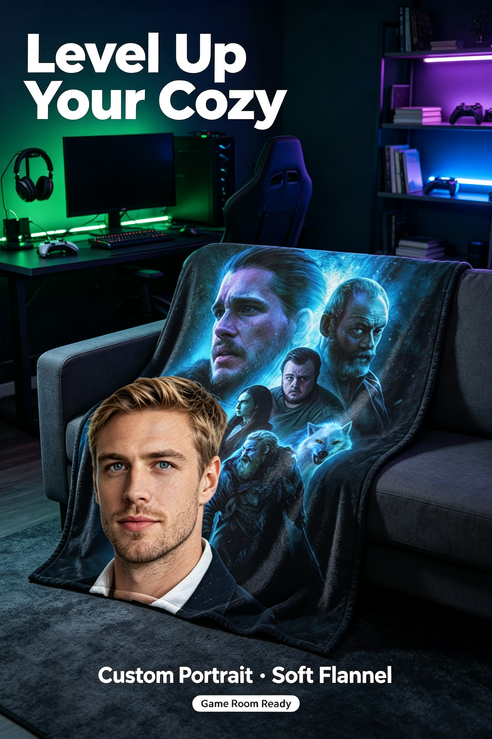Custom Face Blanket Featuring Game of Thrones Characters Flannel Blanket Perfect for Couch or Bed Cozy Gift Idea for Fans and Collectors