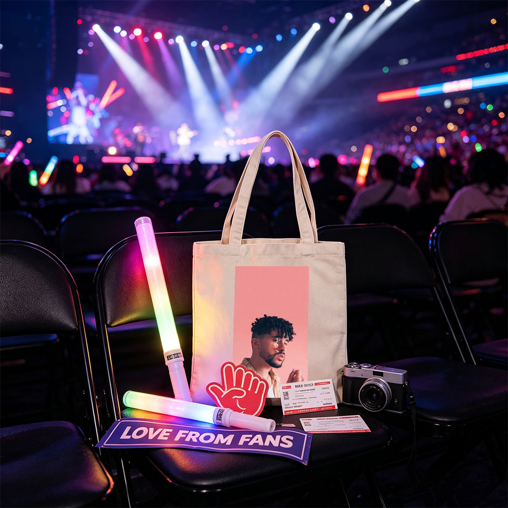 Bad Bunny in a Stylish Pose Against a Pink Background Wearing a Patterned Shirt and Red Nose Jewelry - Canvas tote bags