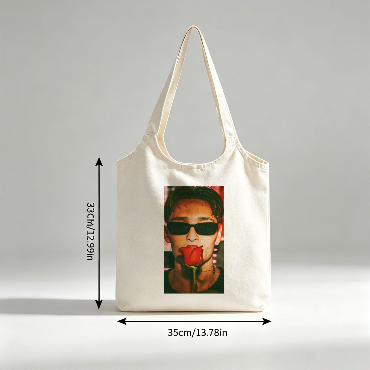 Anwar Hadid Holding a Red Rose with Sunglasses on a Digital Background - Canvas shoulder bags/