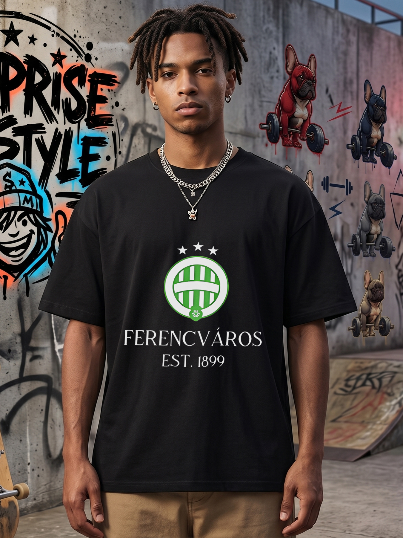 Men's Ferencvaros FC Logo Print T-Shirt Green White Crest Design Casual Round Neck Lightweight Breathable Summer Short Sleeve Tee for Football Fans and Sports Enthusiasts