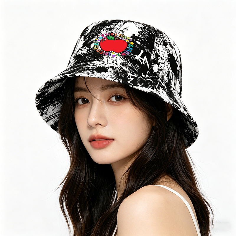 Unisex Classic Graffiti Bucket Hat with Colorful Apple and 