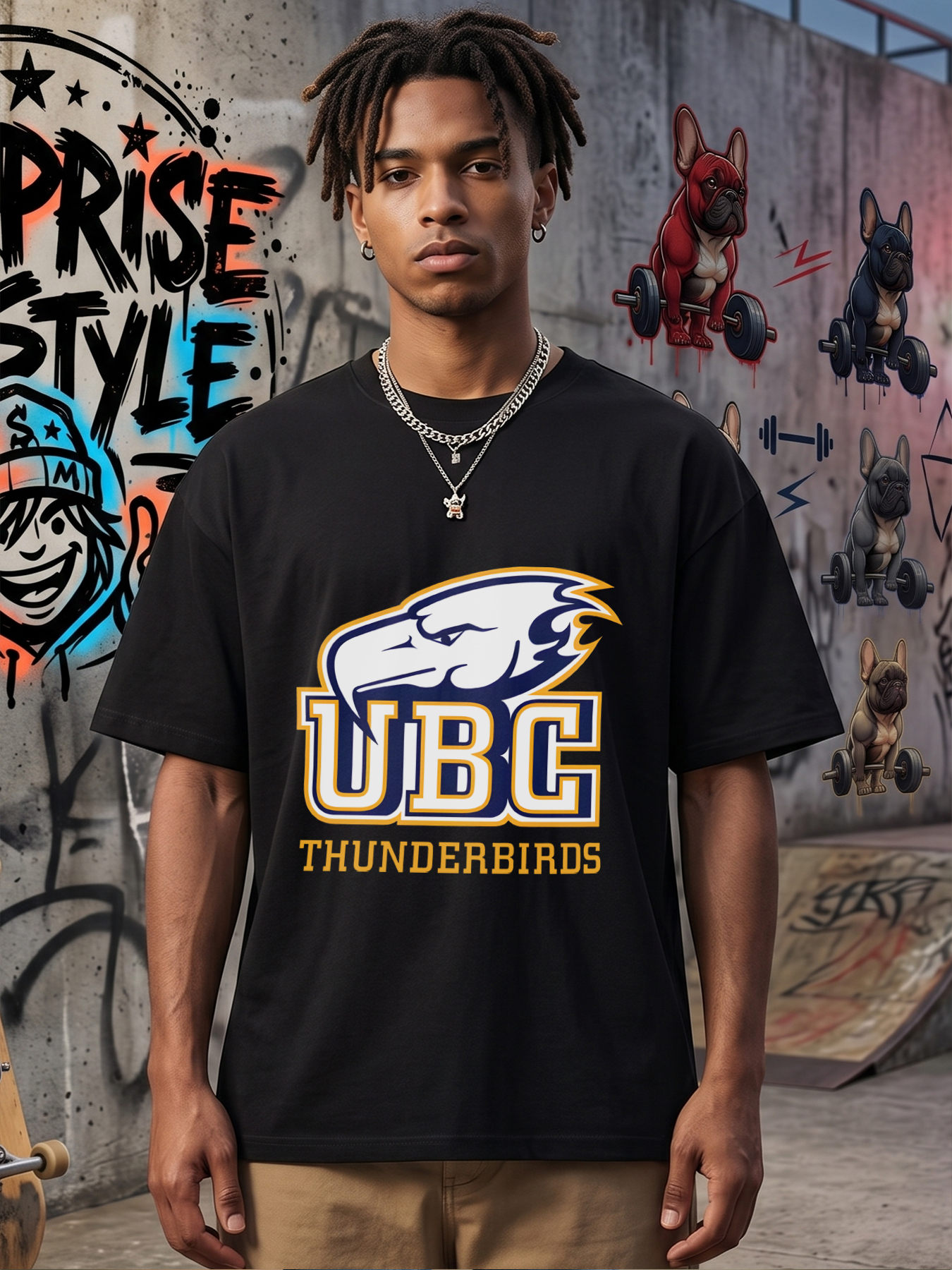 Men's UBC Thunderbirds Logo Print T-Shirt Casual Round Neck Lightweight Breathable Summer Short Sleeve Tee for College Fans and Outdoor Activities