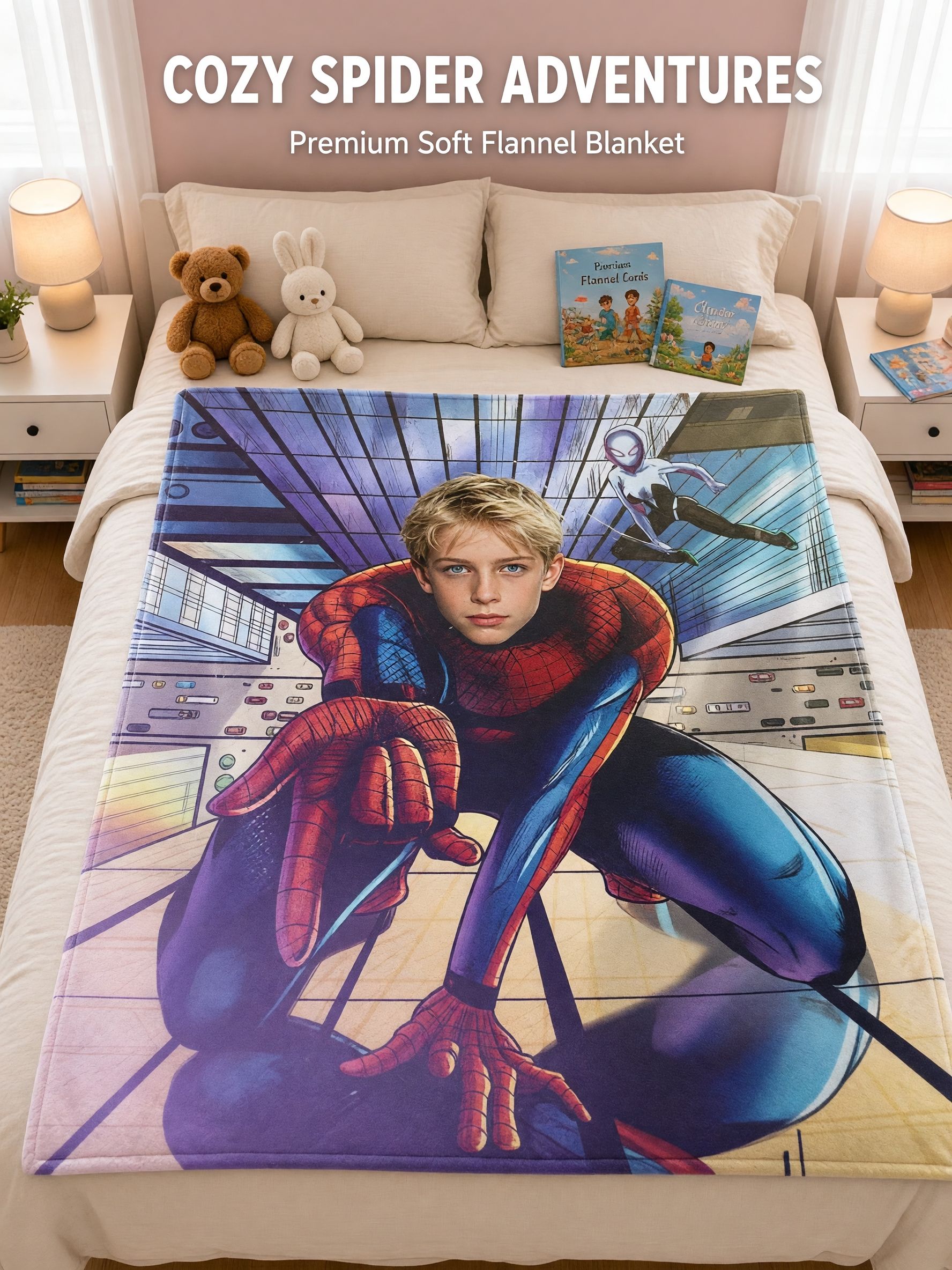 Custom Face Photo Superhero Fleece Blanket Personalized Comic Character Flannel Throw Ideal Cozy Gift for Kids and Teens