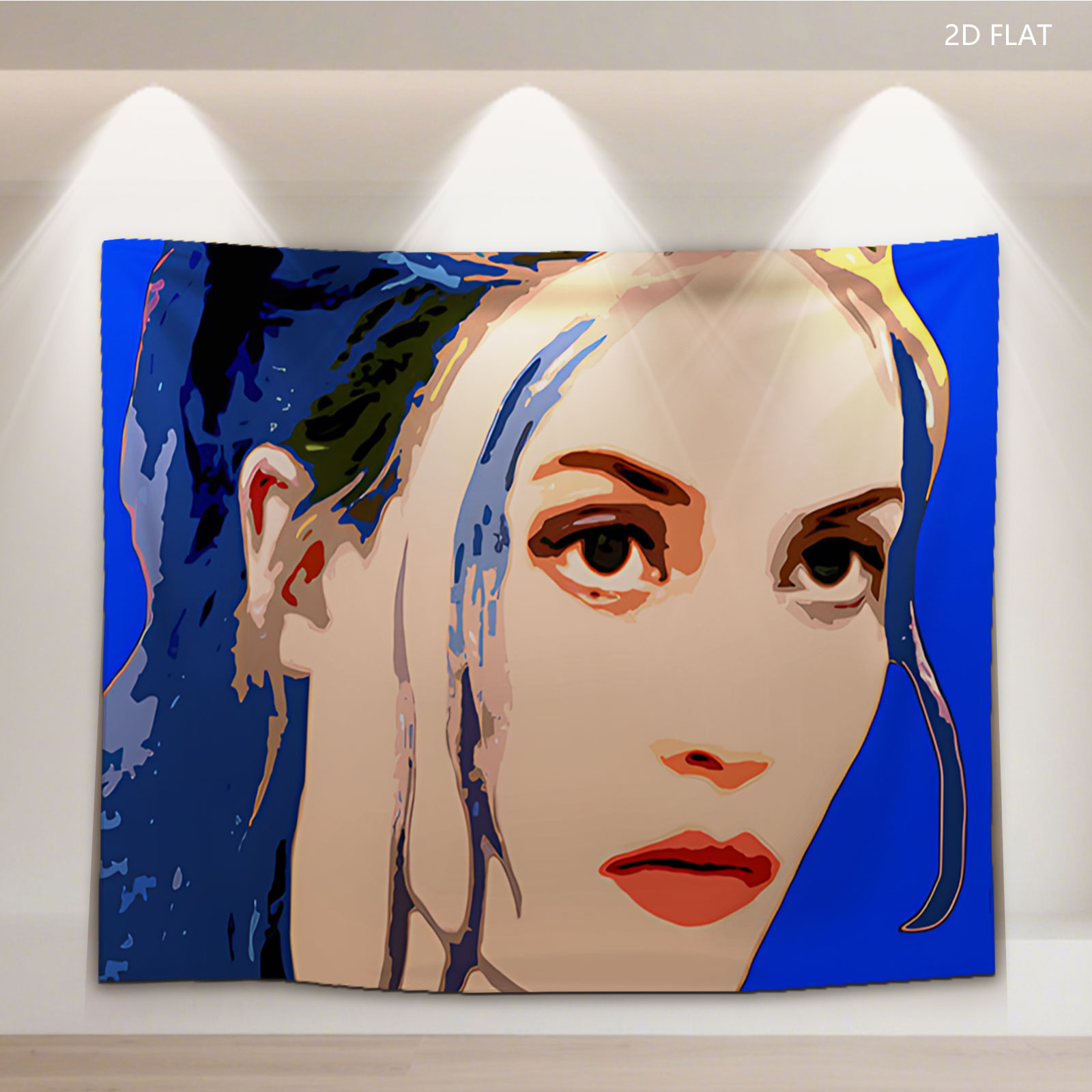 Portrait of a Woman with Blue Hair and Bold Colors - Tapestry