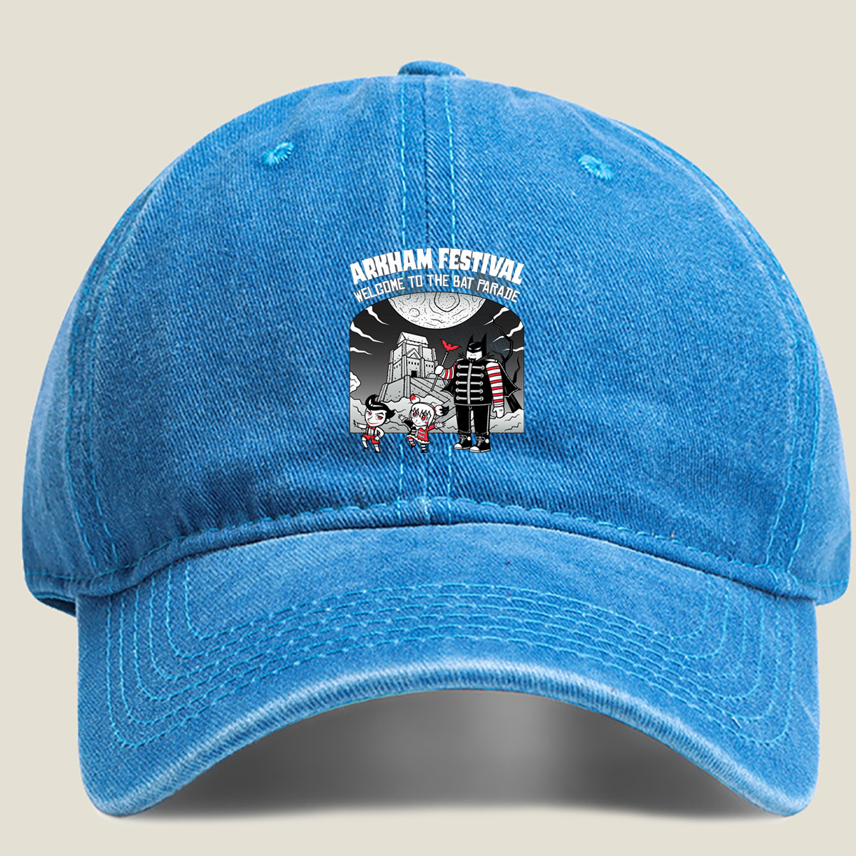 Arkham Festival: Batman, Harley Quinn, and The Joker in the Bat Parade - Washed Denim - Baseball Cap