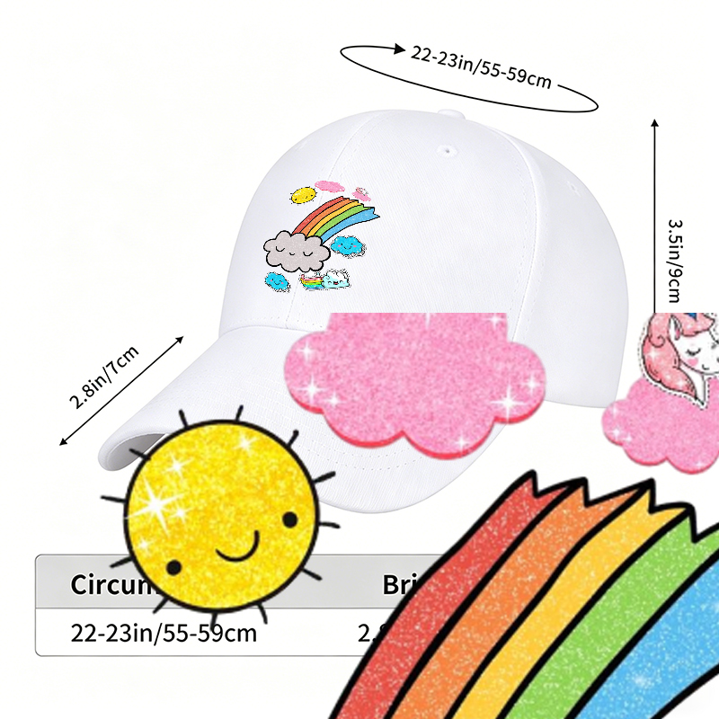 Unisex Classic Baseball Cap with Rainbow Clouds and Sparkle Sun Print - Perfect for Outdoor Activities, Casual Wear, and Daily Use - Ideal for Teens and Young Adults Seeking Fun and Colorful Fashion Accessory