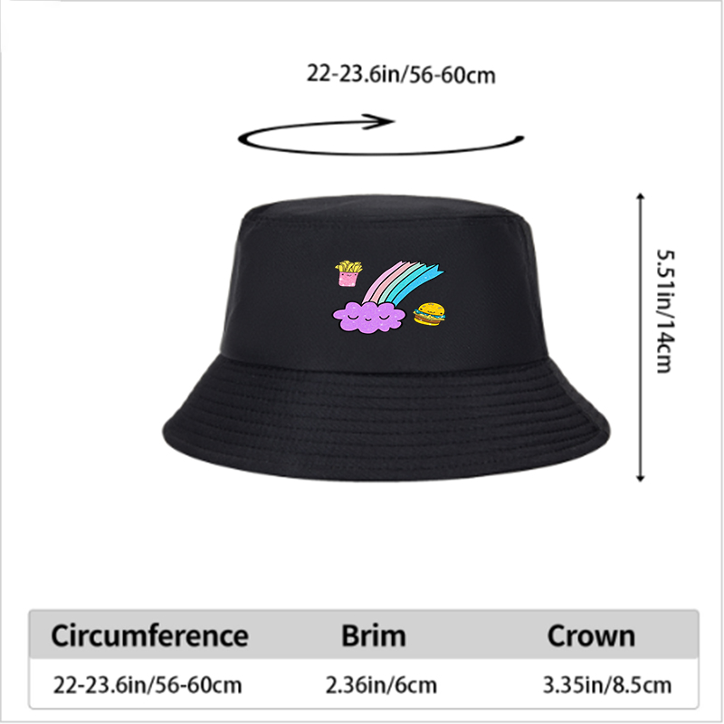 Unisex Classic Bucket Hat with Cute Rainbow Cloud, Fries, and Burger Print - Perfect for Casual Outings, Travel, and Daily Wear - Ideal for Teens and Young Adults Seeking Fun and Fashionable Accessories