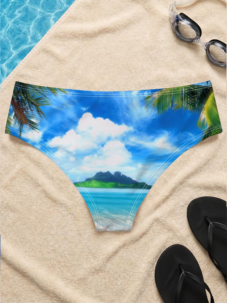 Tropical Beach with Crystal Clear Water and Lush Greenery -  Men's swim trunks