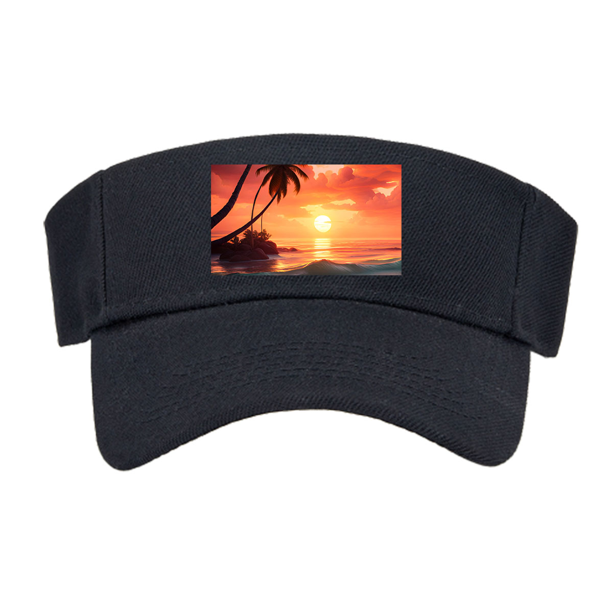 Tropical Sunset Beach with Palm Trees and Golden Waves -  Visor cap