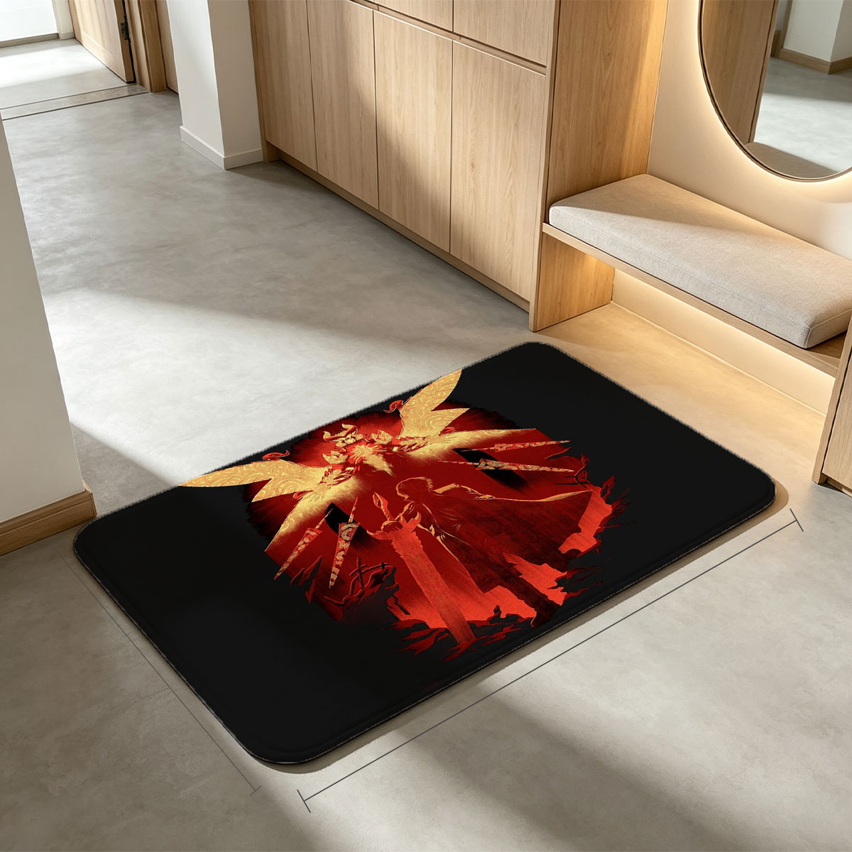 Demon King and Warrior: Shadow Duel in Crimson Realm - Flannel floor mat