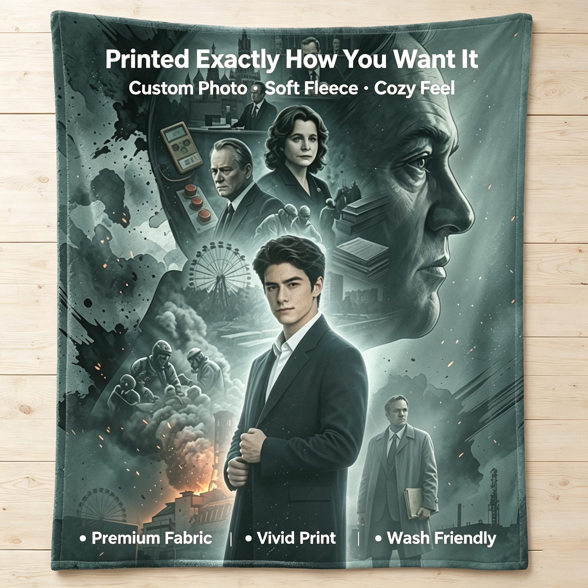 Custom Face Blanket Featuring Iconic Characters from a Dramatic Historical Thriller Series Flannel Blanket Perfect for Cozy Nights at Home or as a Unique Gift for Fans of Classic Cinema and Mystery Storytelling