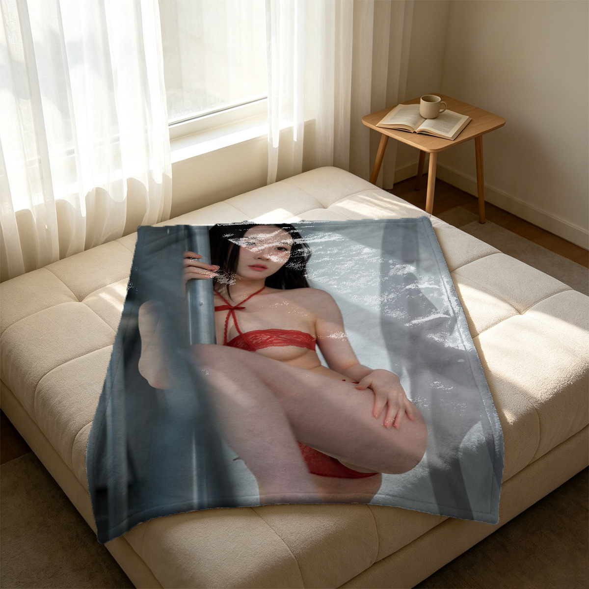 Two Women Kissing on Satin Sheets - Blanket