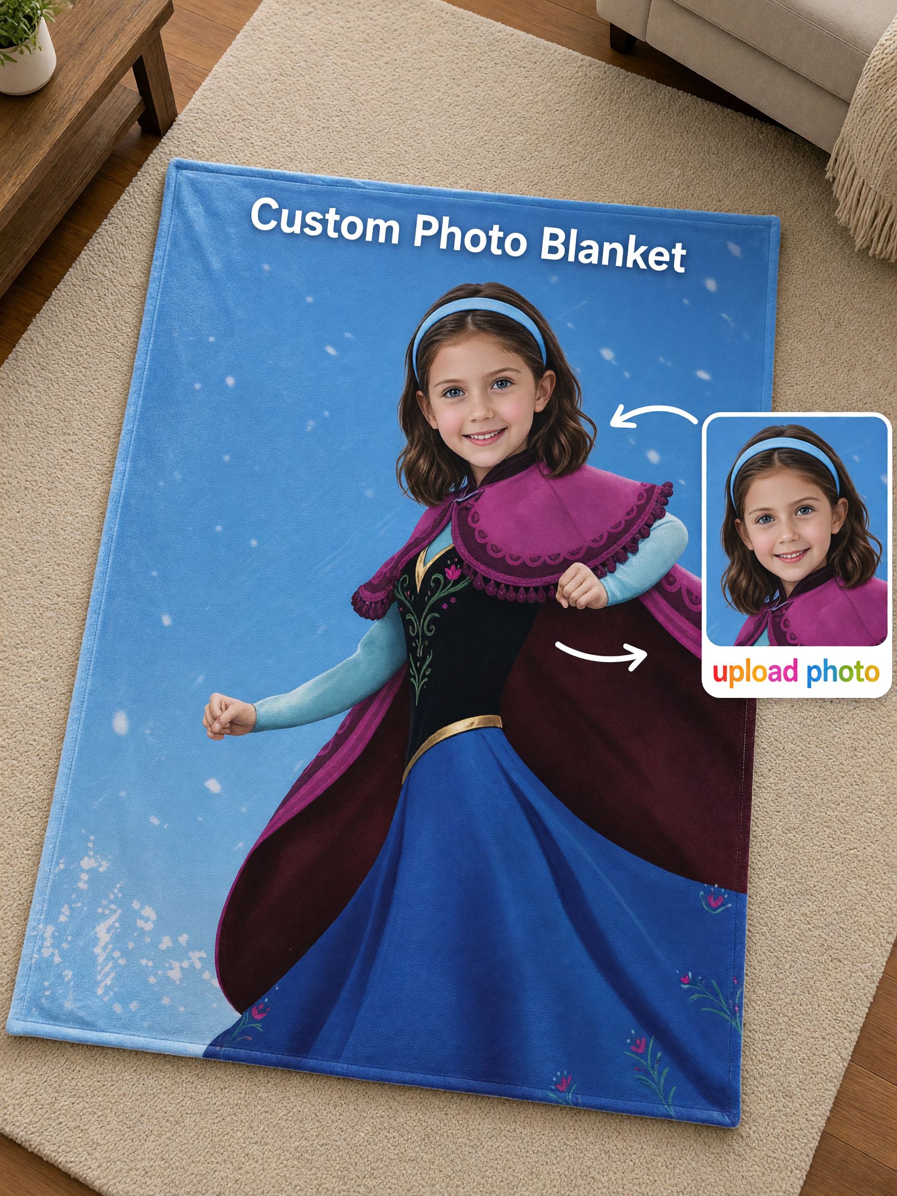Custom Face Photo Blanket Personalized Winter Princess Flannel Fleece Throw Skin Friendly Soft Bed Couch Cozy Gift
