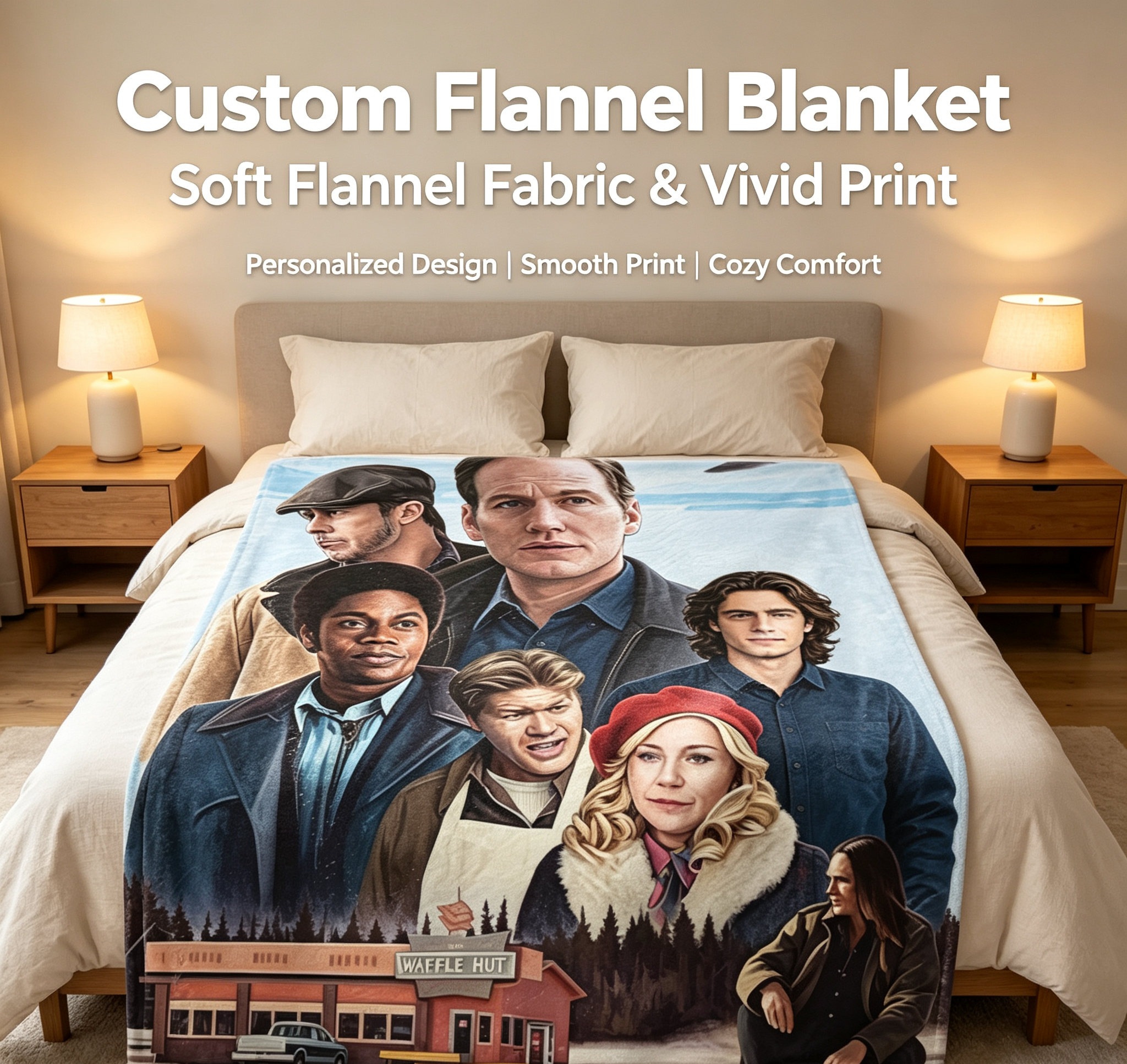 Custom Face Blanket Fargo Movie Characters Flannel Blanket Perfect for Cozy Nights and Movie Fans Gift or Giveaway