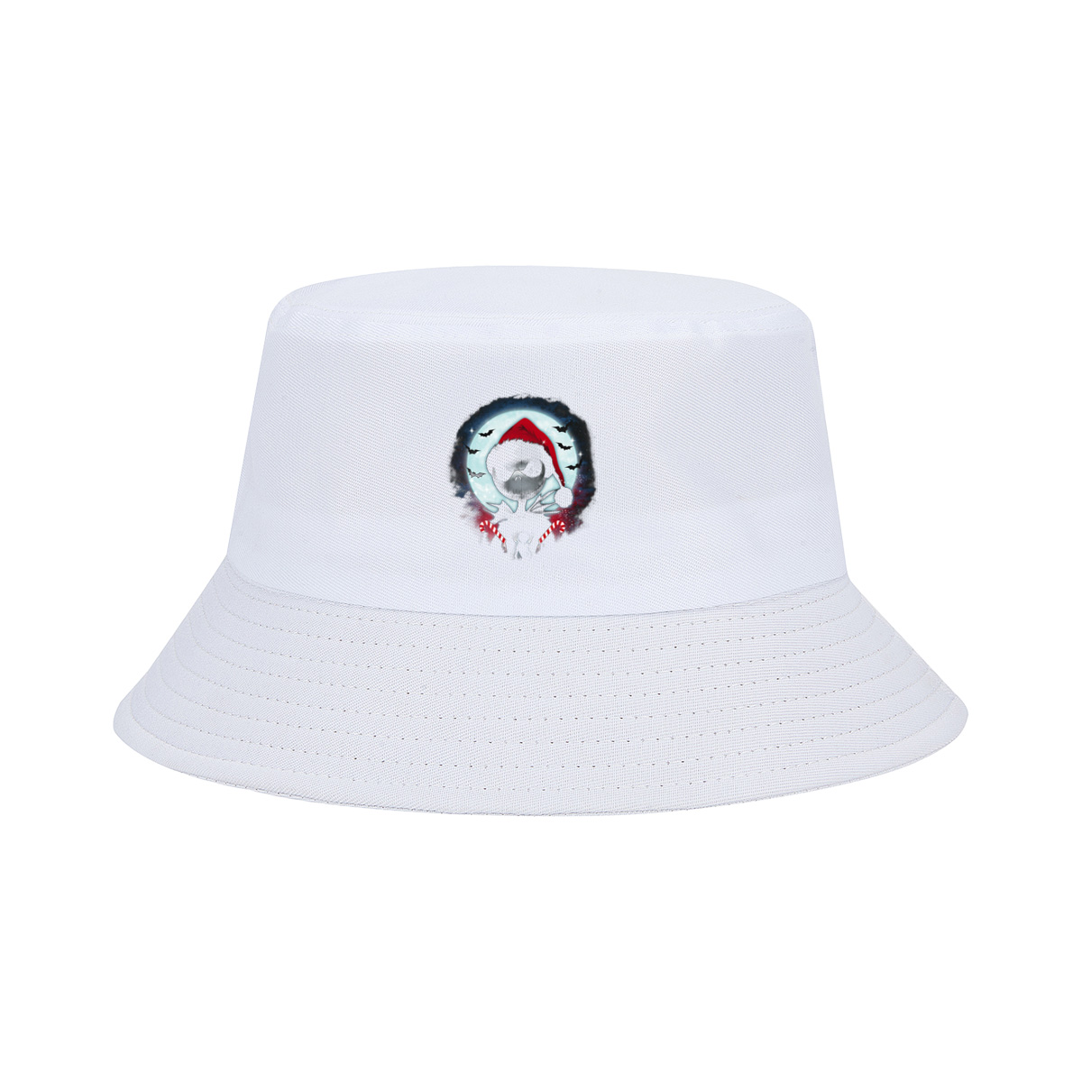 Jack Skellington in Santa Hat with Candy Canes Against Moonlit Sky - Fisherman's Hat