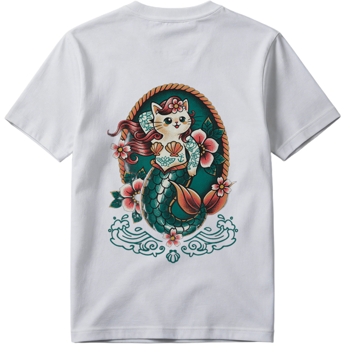 Mermaid Cat with Floral Design - Tee