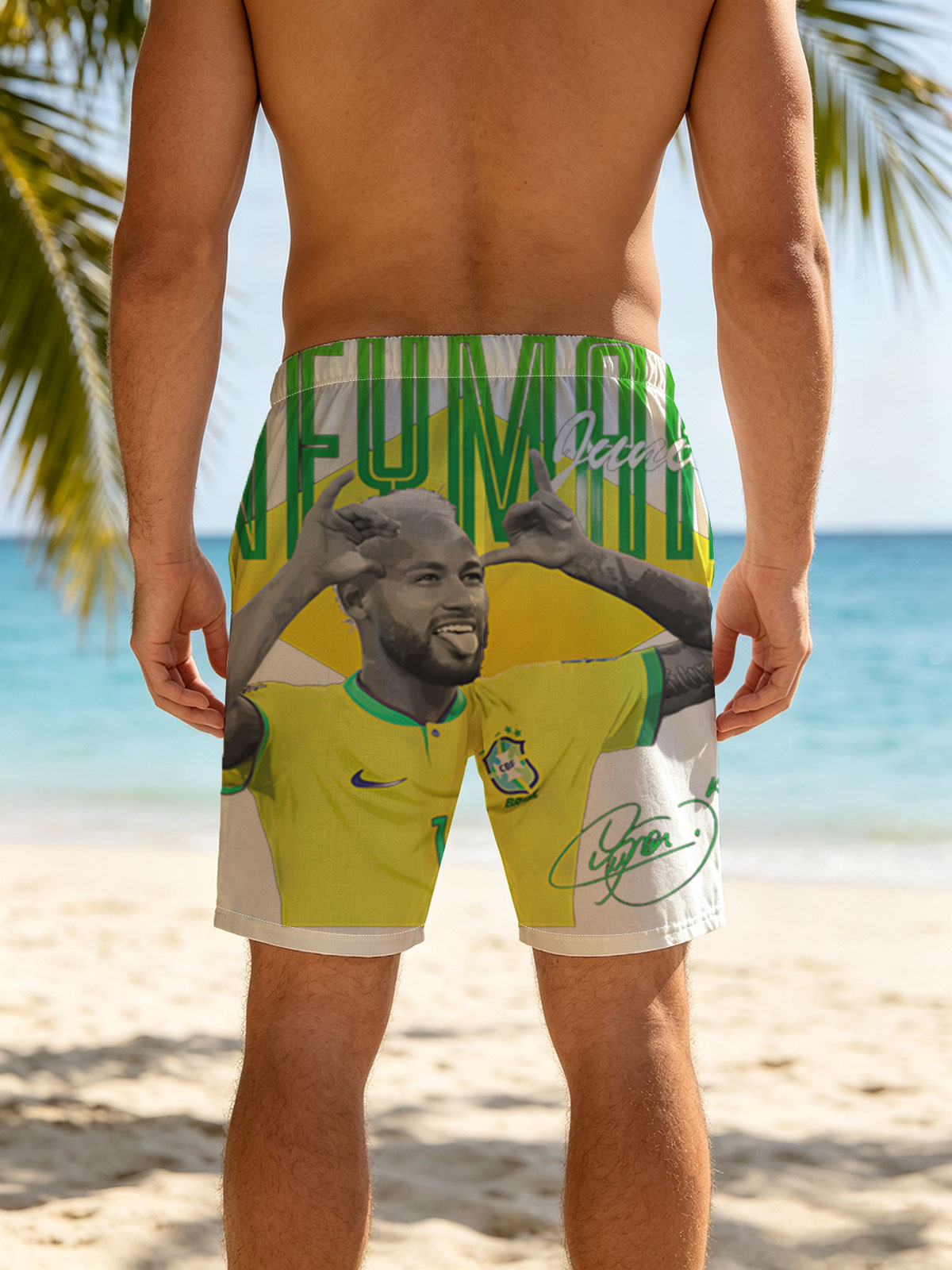 Neymar Junior - Brazil National Football Team Player, Wearing No. 10 Jersey -  Beach shorts