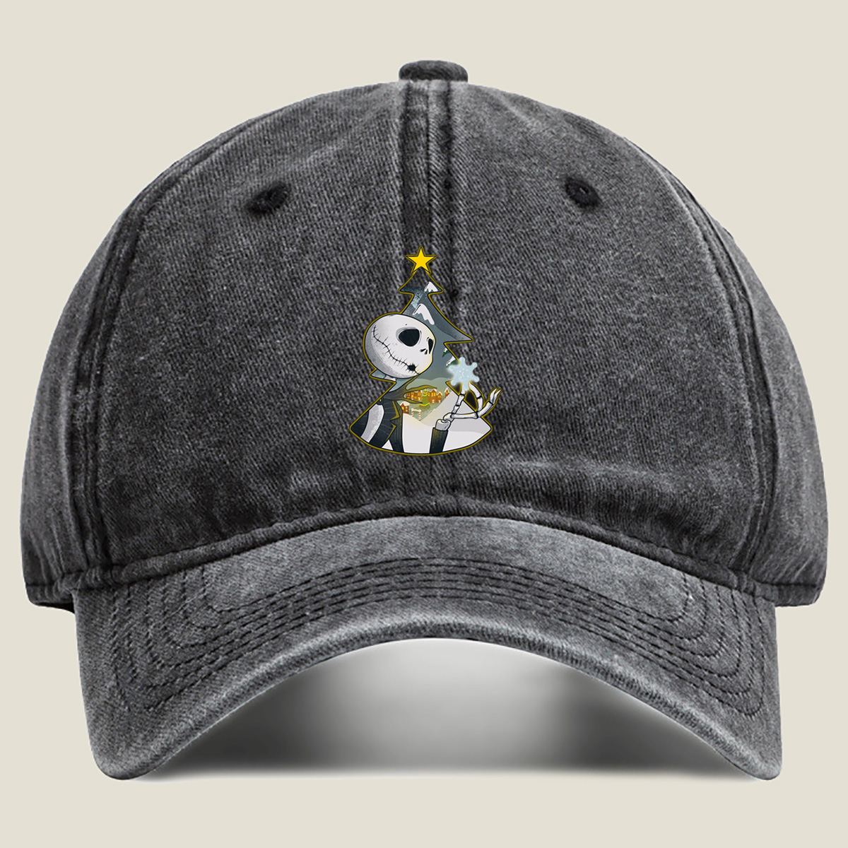 Jack Skellington Christmas Tree - Washed Denim - Baseball Cap