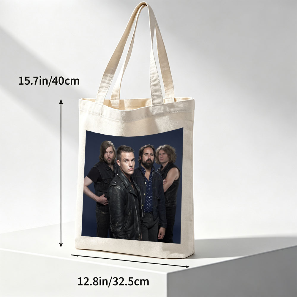 Imagine Dragons Band Members in Stylish Outfits Against Dark Background - Canvas tote bags