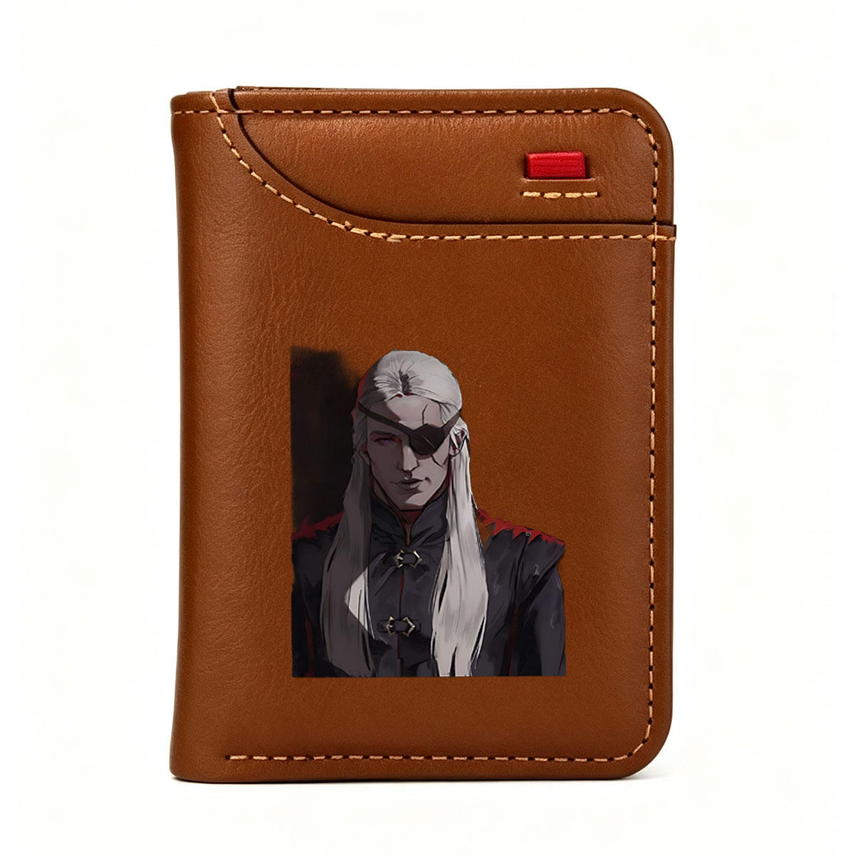 Elderly Warrior with White Hair and Eye Patch in Dark Armor - Vertical Style Wallet