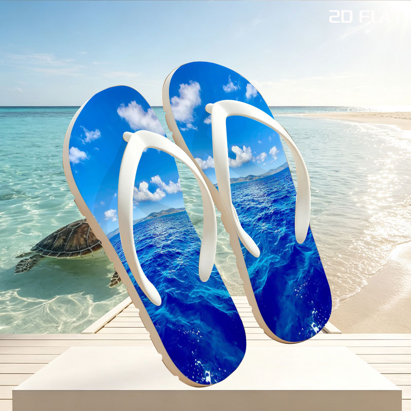 Azure Sea Under Blue Sky with White Clouds -  flip-flops