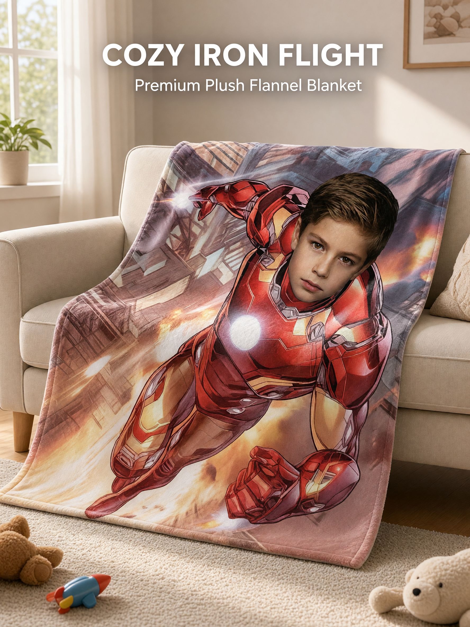 Personalized Photo Superhero Flannel Throw Blanket Soft Cozy Fleece Bed Couch Wrap Custom Face Keepsake Gift for Kids