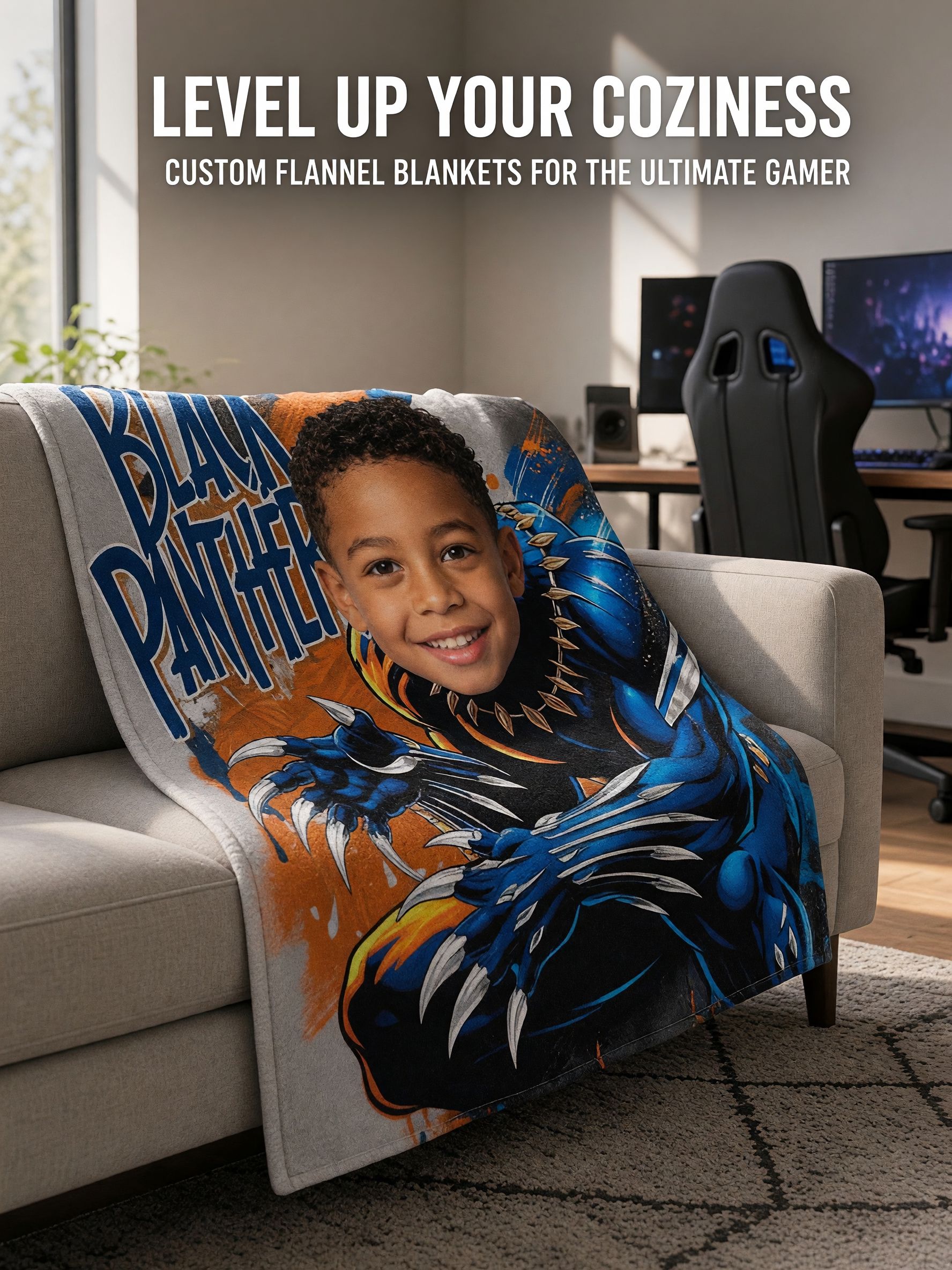 Custom Photo Superhero Flannel Fleece Blanket Personalized Face Portrait Bed Throw Cozy Keepsake Gift for Kids