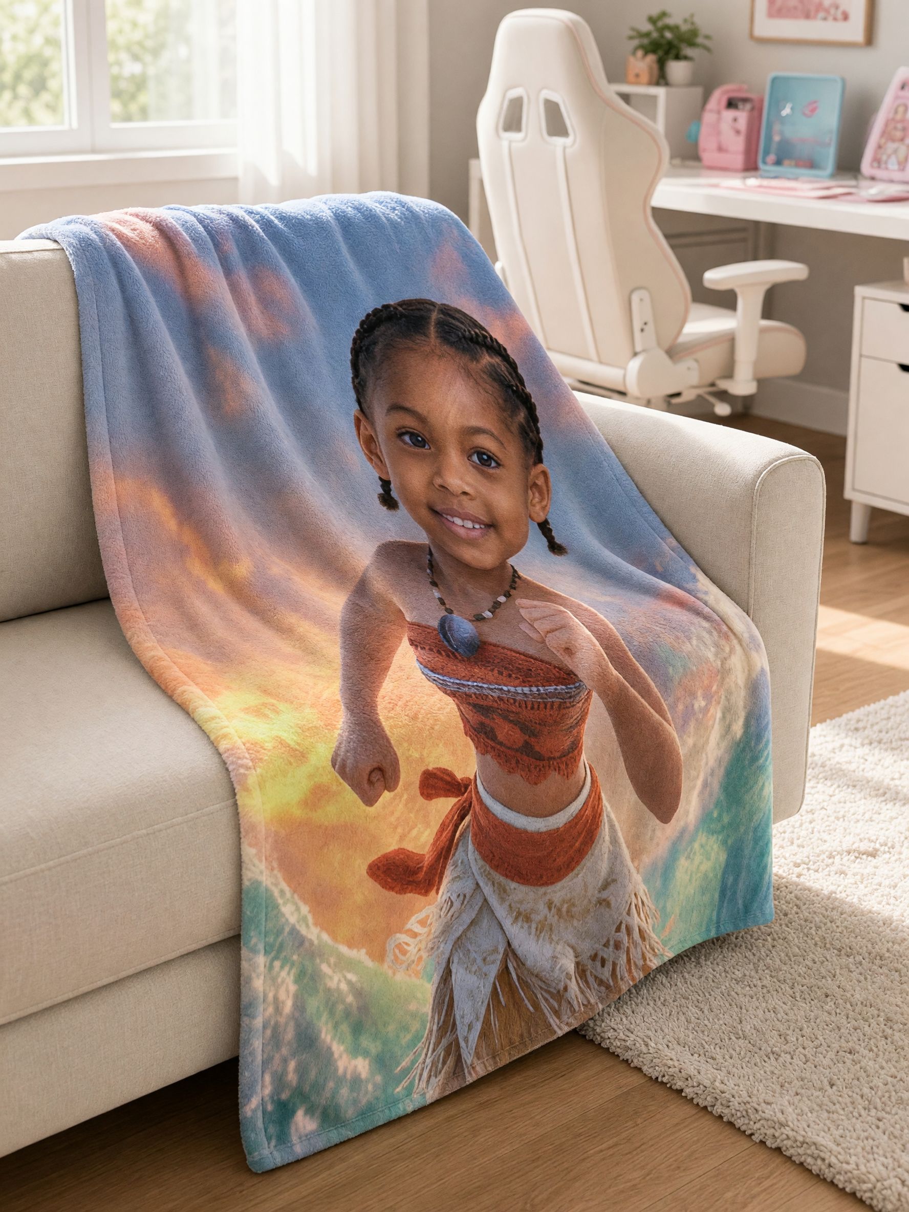 Custom Photo Face Flannel Blanket, Personalized Island Hero Plush Throw, Skin-Friendly Fleece, Ideal Birthday Gift