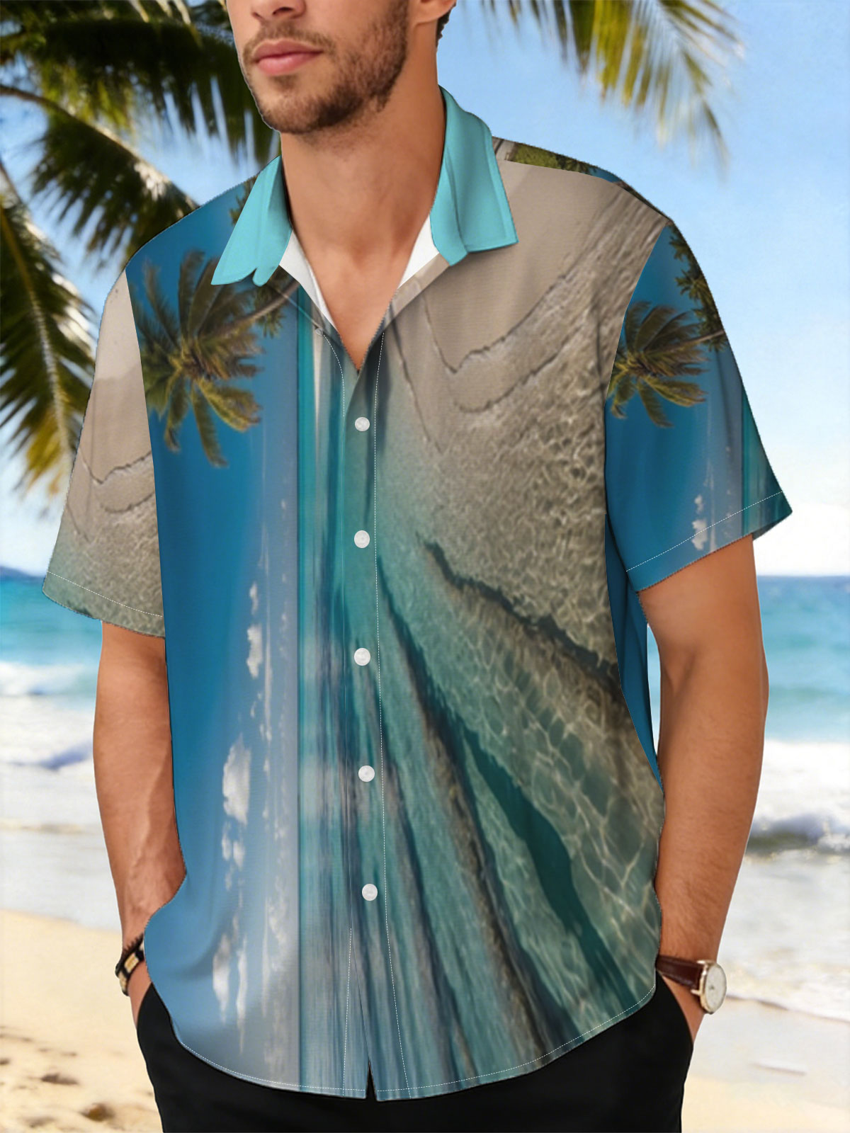 Crystal Clear Waters and Palm Trees on a Tropical Beach -  Shirt