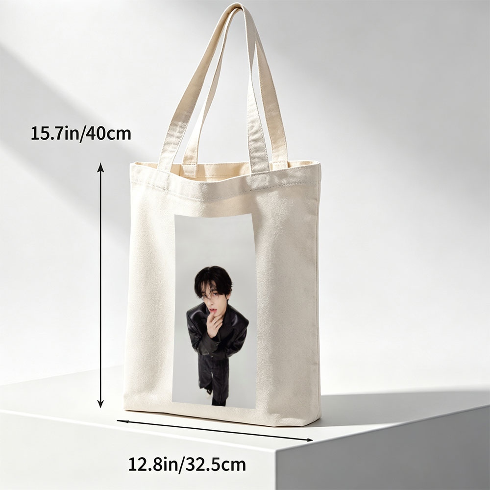 Sehun in a Stylish Black Leather Jacket Pose Against a Minimalist Background - Canvas tote bags