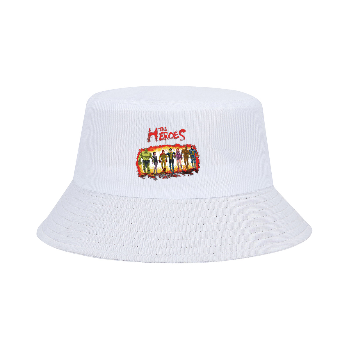 The Heroes: Green Hulk, Black Widow, Red Ranger, Blue Avenger, Pink Warrior, Golden Titan, and Blue Sentinel - Fisherman's Hat