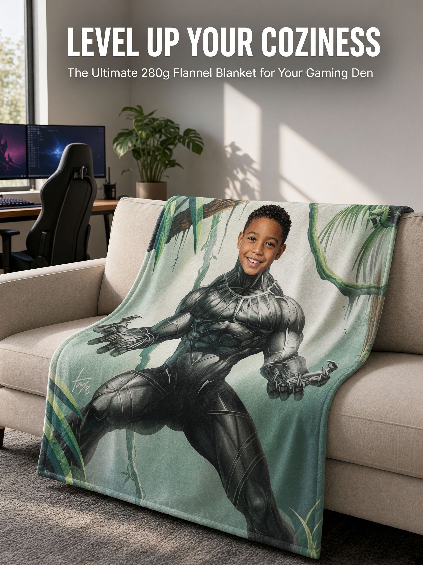 Personalized Face Superhero Flannel Blanket Ultra Soft Custom Photo Throw for Kids Ideal Cozy Gift