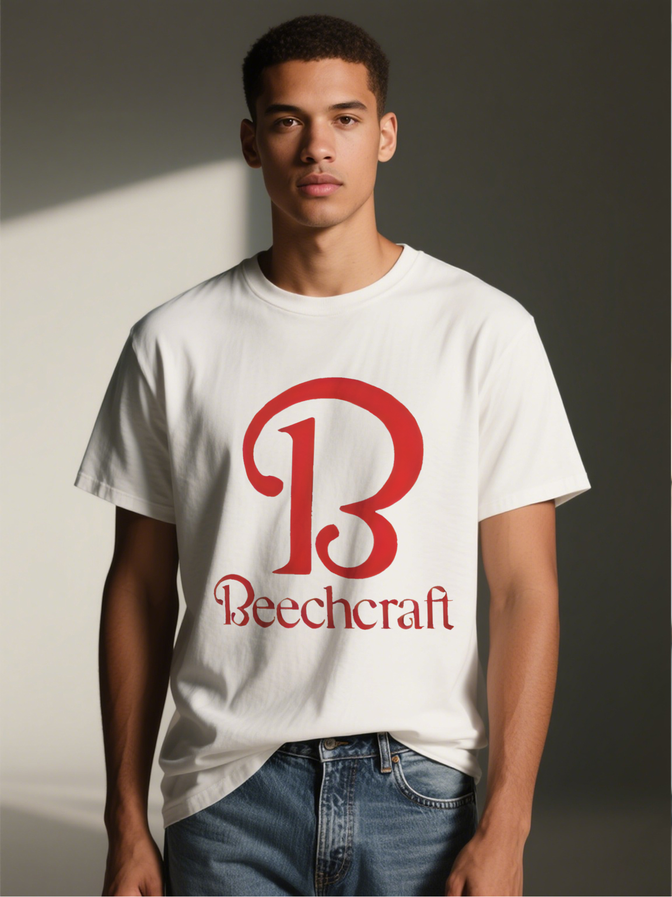 Men's Beechcraft Logo Print T-Shirt Casual Round Neck Lightweight Breathable Summer Short Sleeve Tee for Aviation Enthusiasts and Pilot Fans