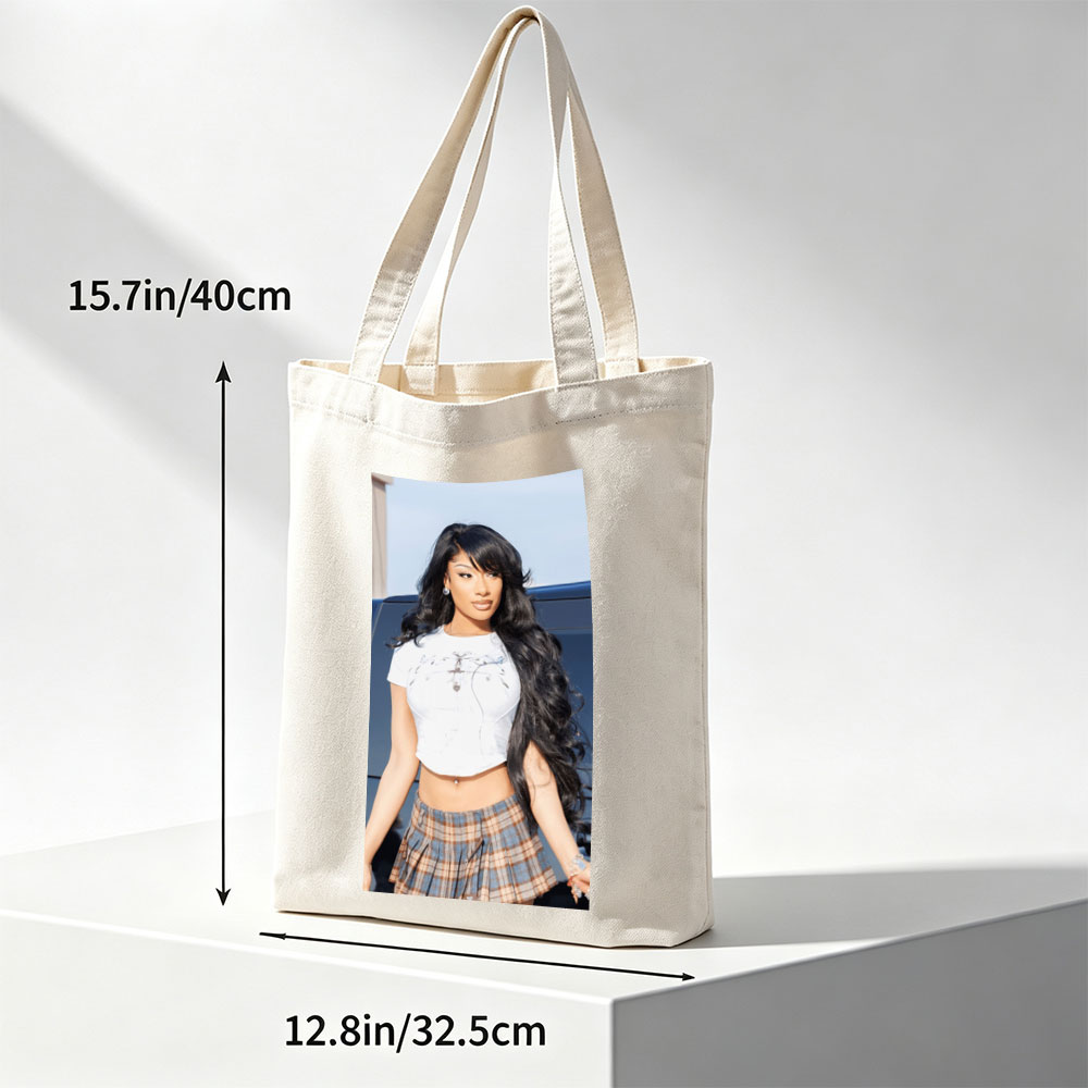 Cardi B in a Stylish Outfit with White Crop Top and Plaid Skirt Standing by a Car - Canvas tote bags