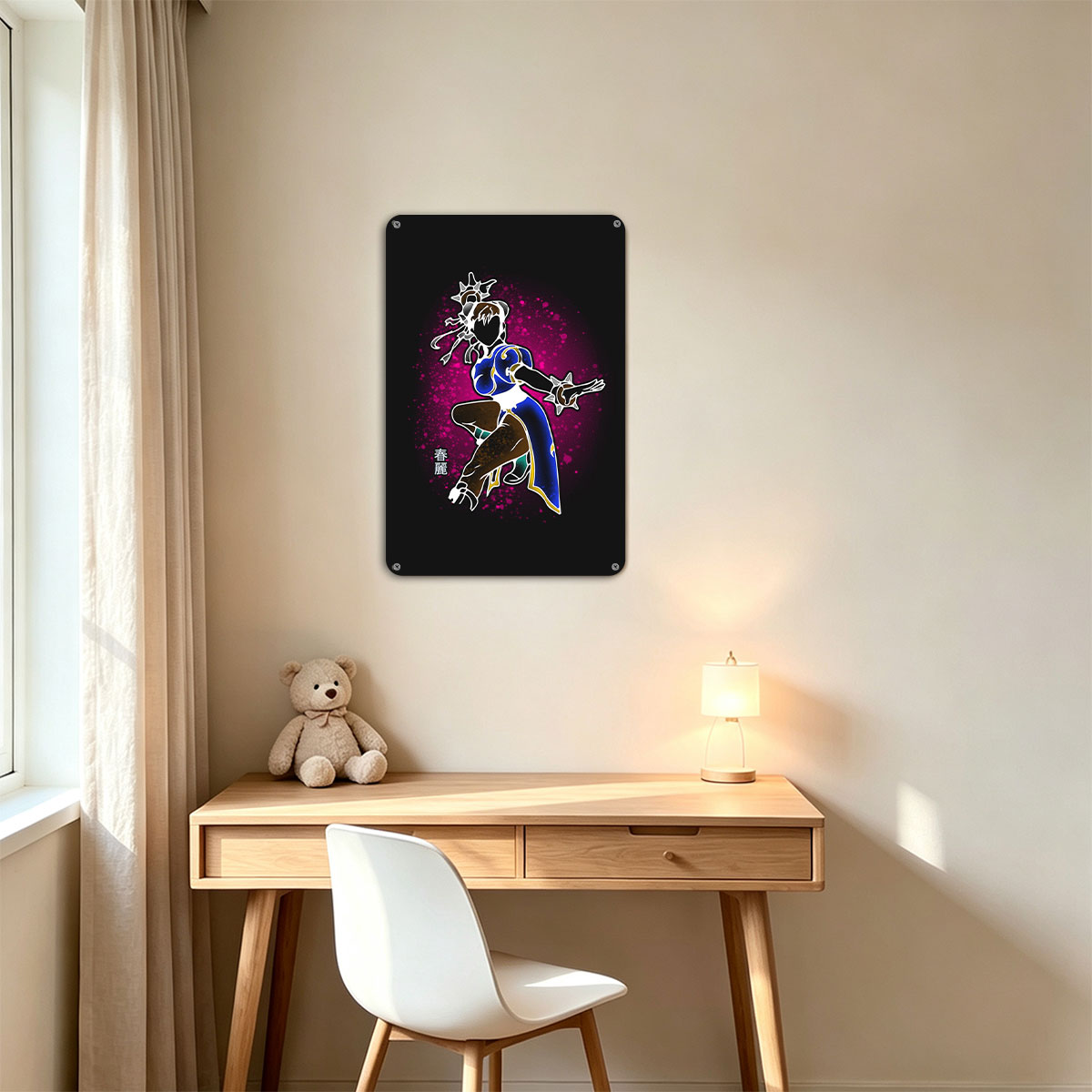 Chun-Li from Street Fighter in Dynamic Pose with Glowing Effects - painting