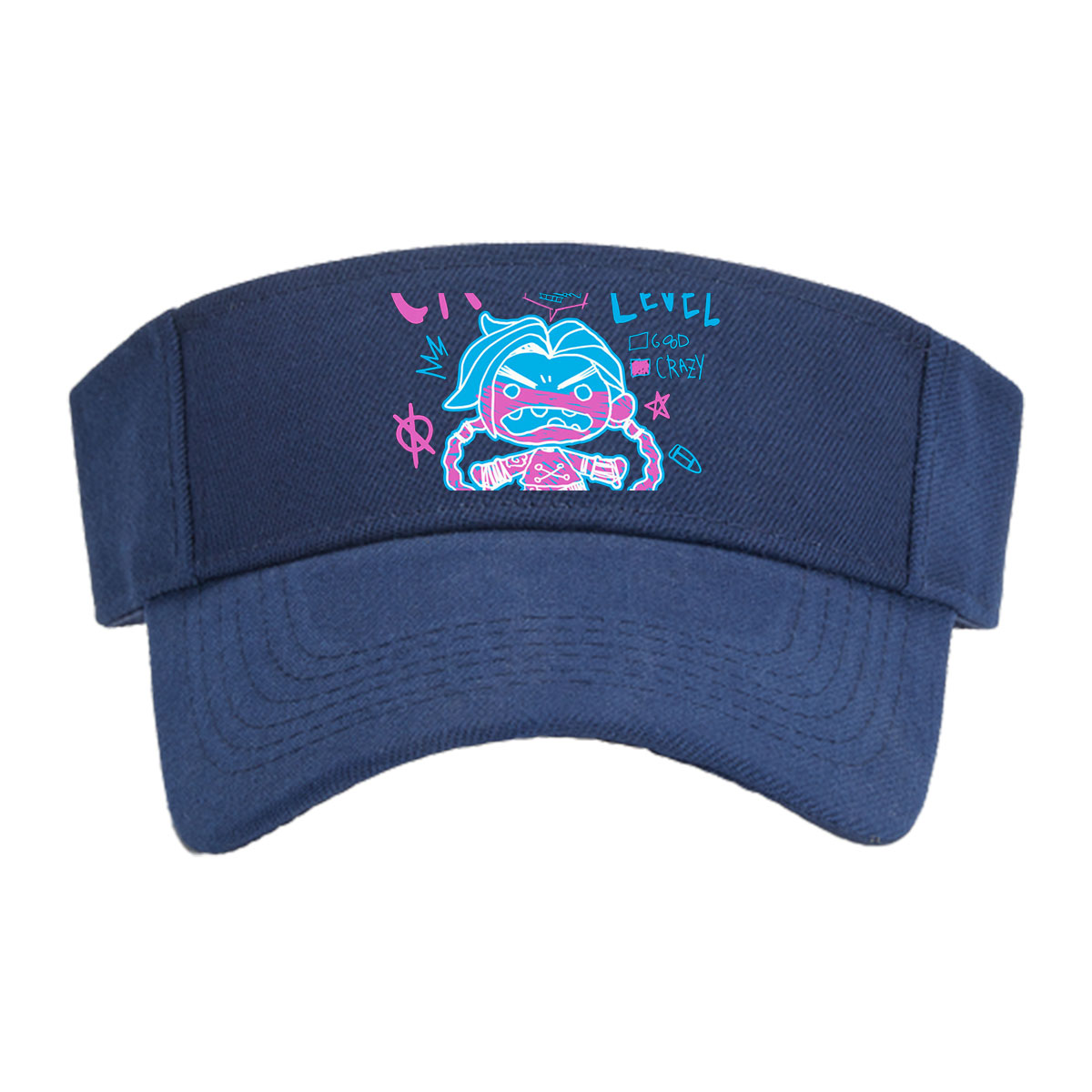 Craziness Level: Unusually High - Animated Character with Blue Hair and Pink Stripes -  Visor cap