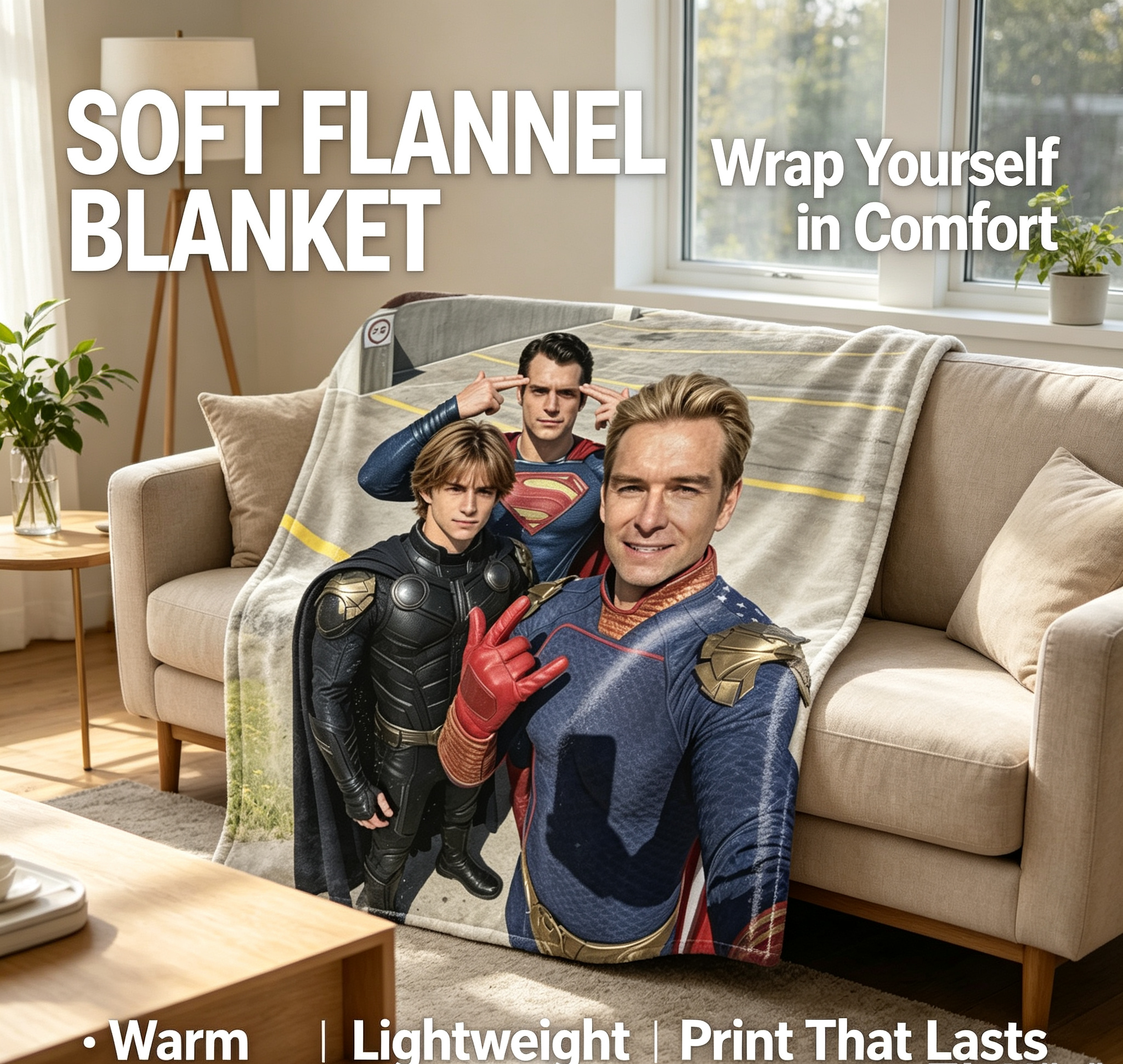 Custom Face Blanket Superman and Superheroes Flannel Blanket Cozy Living Room Bedding Gift for Fans and Collectors