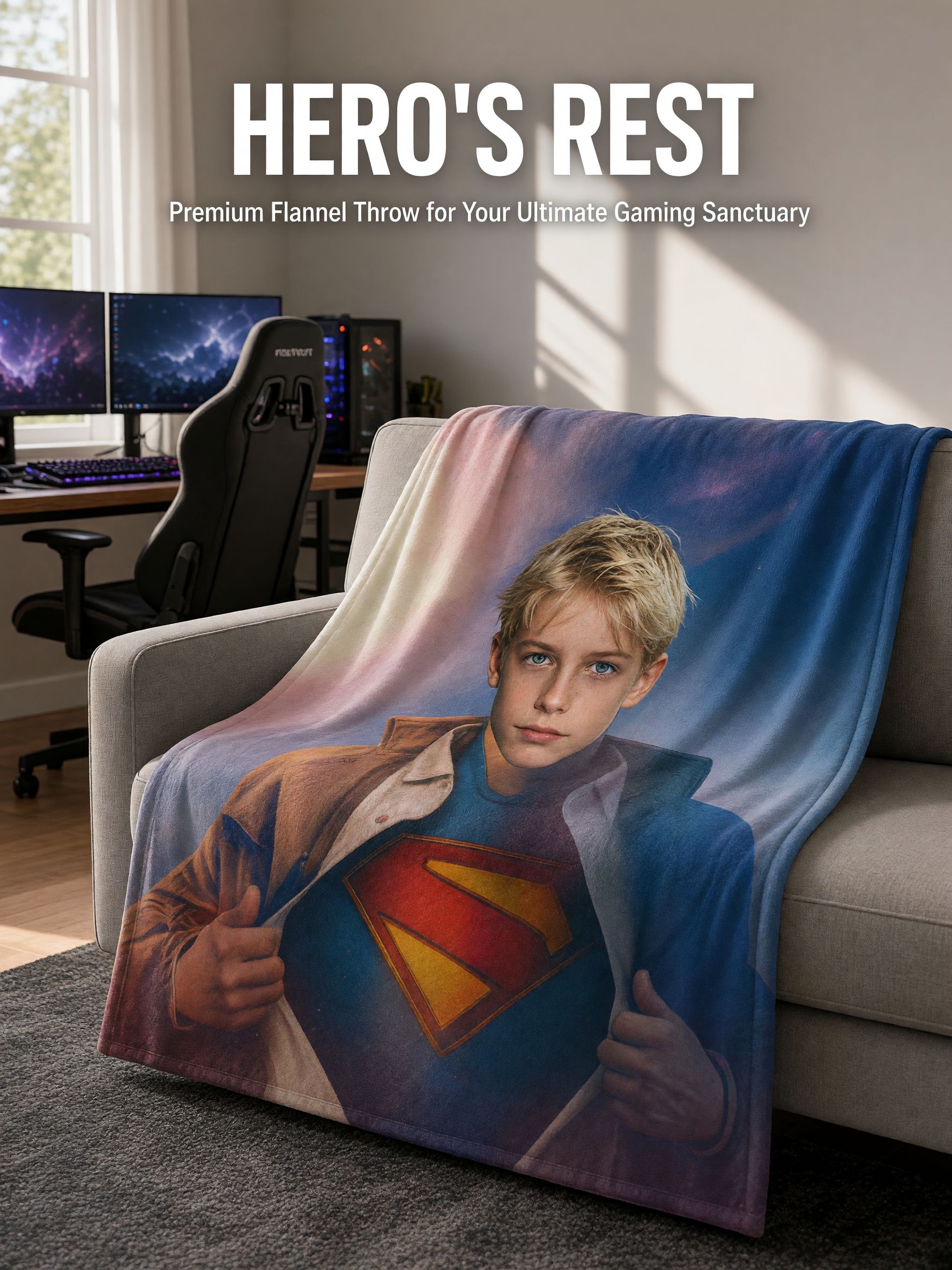 Personalized Custom Face Blanket Ultra Soft Flannel Superhero Portrait Fleece Throw Cozy Bed Couch Gift