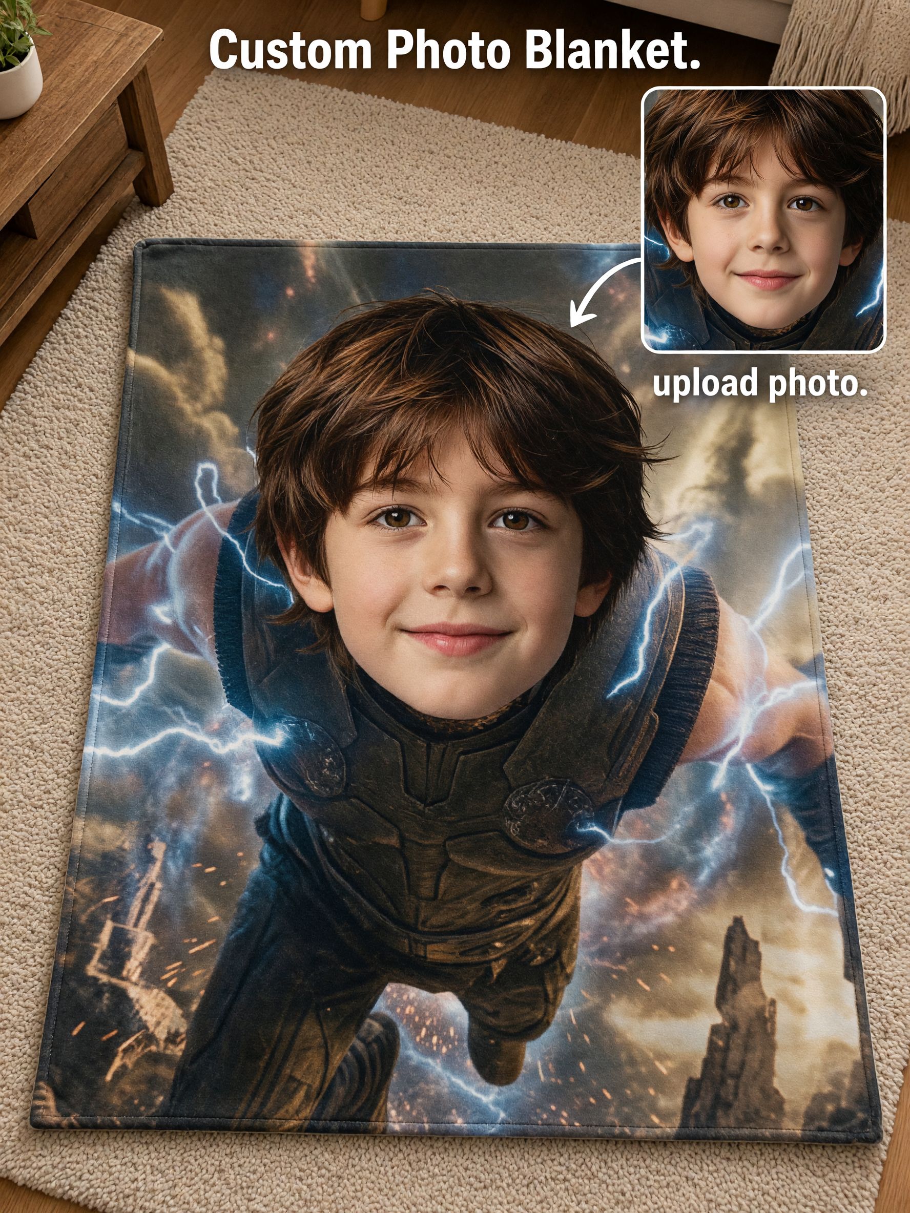 Custom Face Photo Blanket Personalized Superhero Flying Flannel Throw Ultra Soft Cozy Fleece Bed Couch Ideal Gift