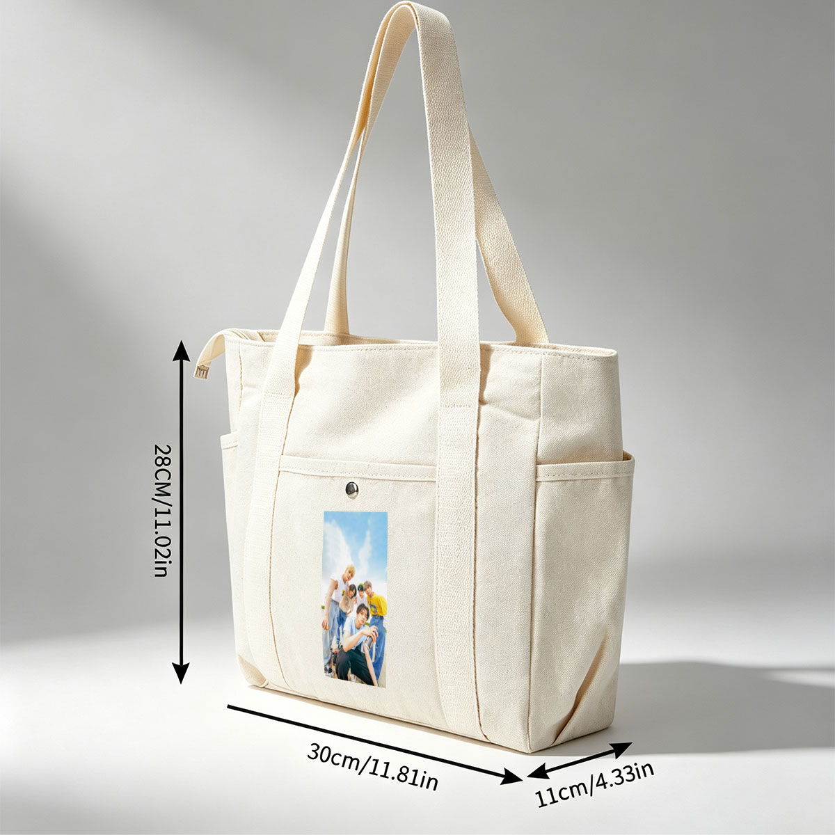 TXT Members Outdoors in Casual Wear Holding Drinks Under Blue Sky - Multi-pocket bags