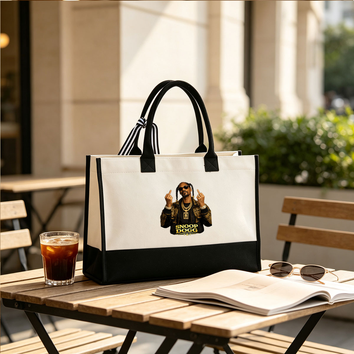 Snoop Dogg: Iconic Rapper in Gold-Embellished Jacket and Chains - Canvas patchwork gift tote bag
