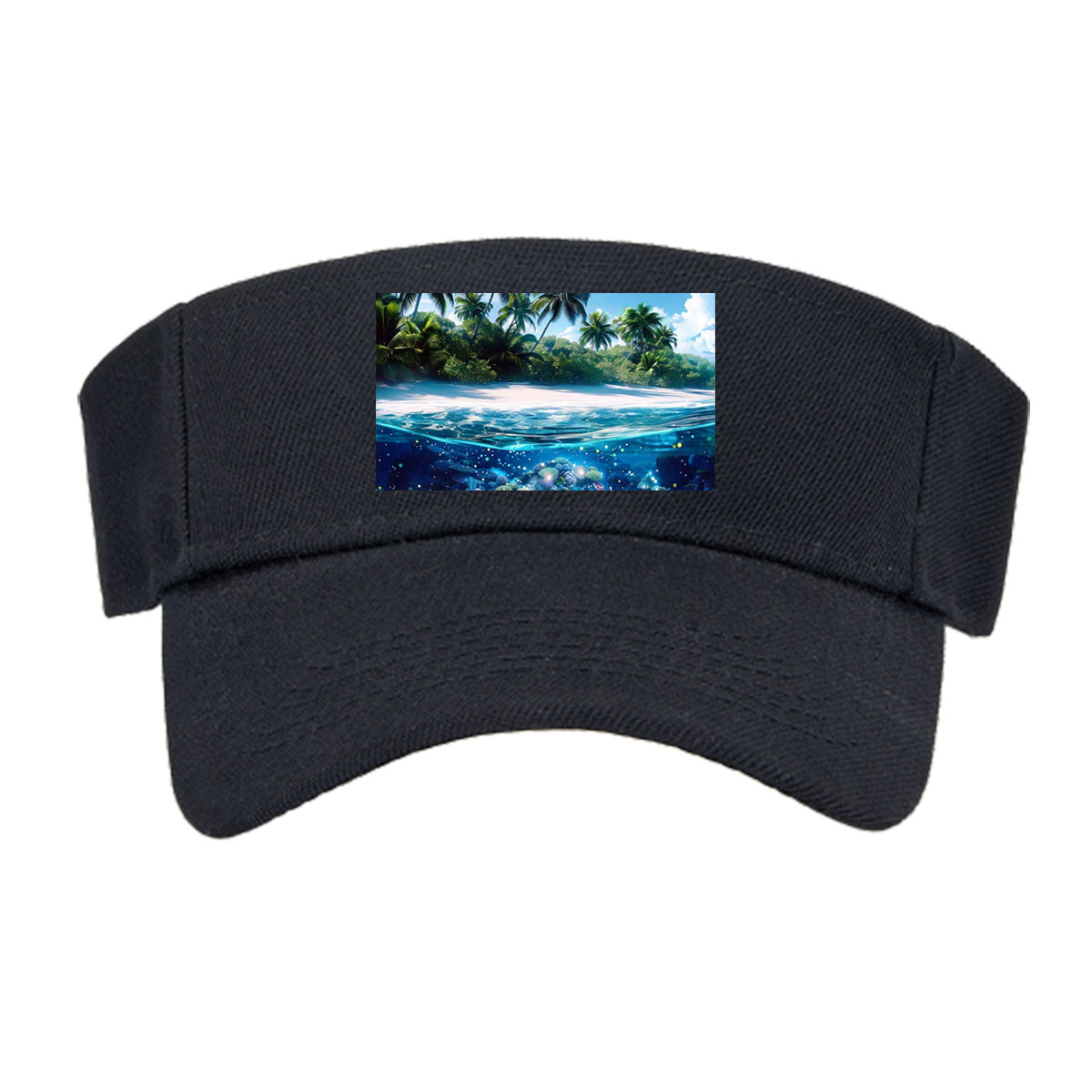 Tropical Paradise with Vibrant Coral Reef and Palm Trees -  Visor cap