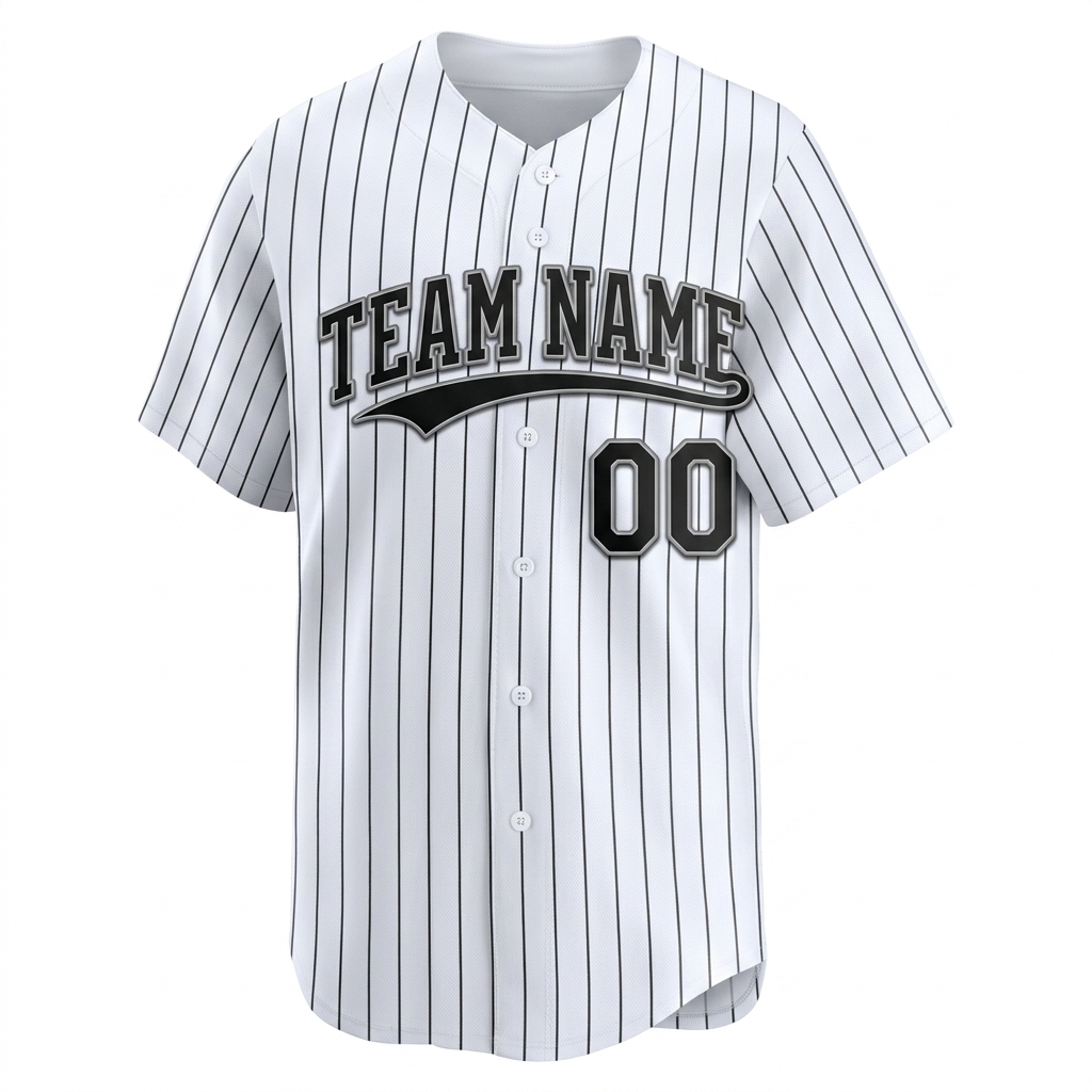 Custom Printed Chicago Southside Style Baseball Jersey White Black Pinstripe Button Down Shirt for Men and Women