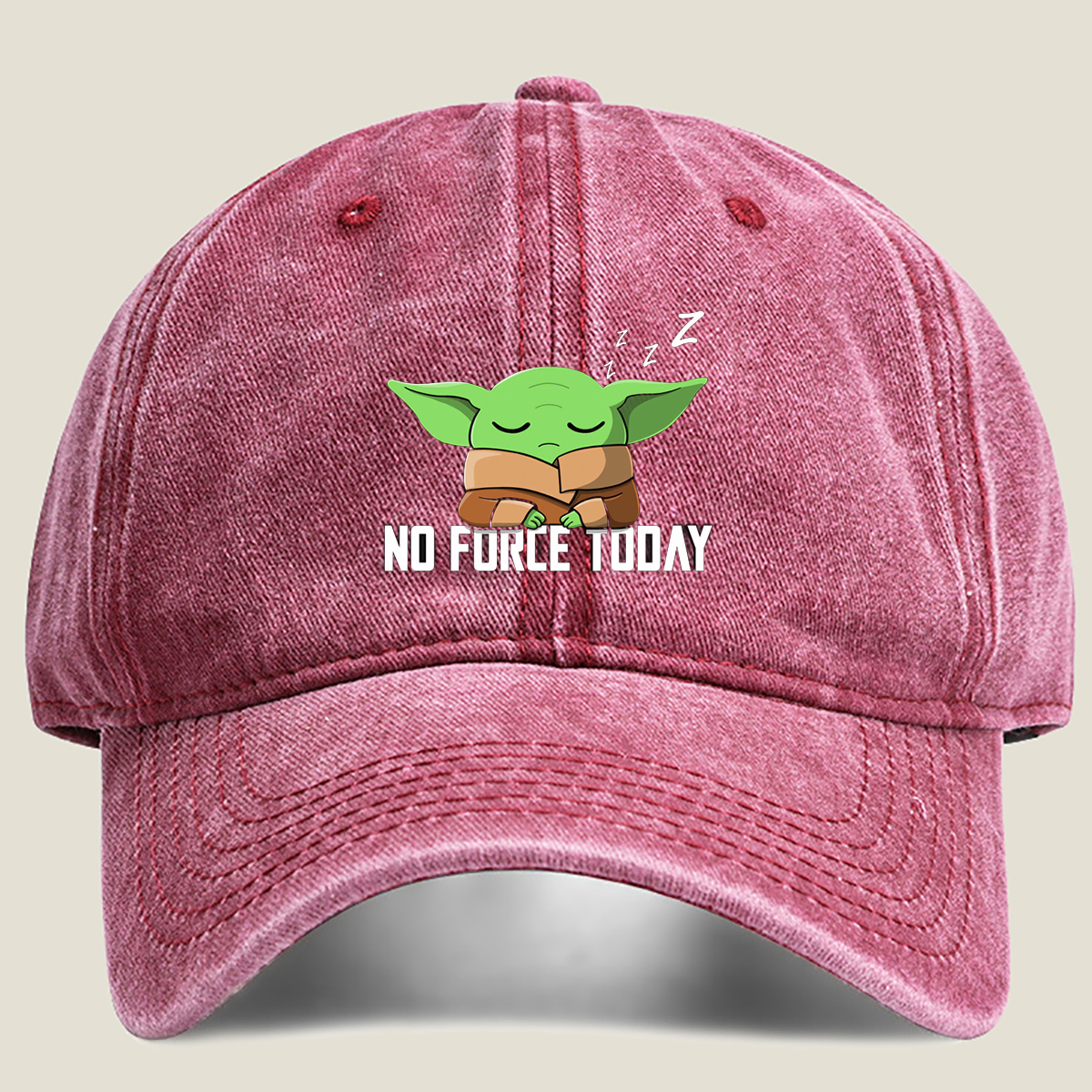 Baby Yoda Sleeping - No Force Today - Washed Denim - Baseball Cap