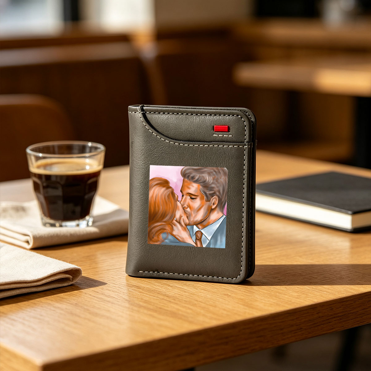 Romantic Kiss Between Couple in Formal Attire - Vertical Style Wallet