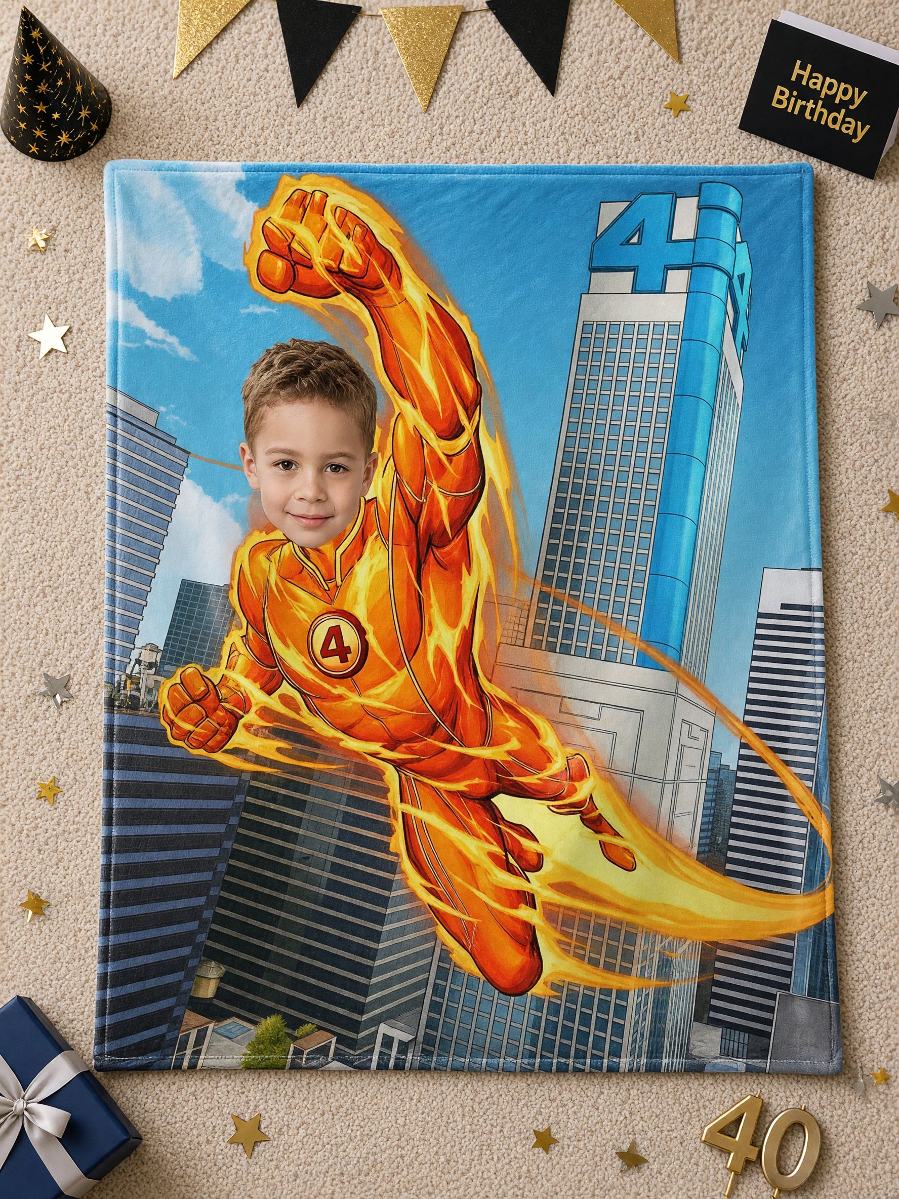 Personalized Photo Superhero Blanket Custom Face Soft Flannel Throw Fleece Bedding Ideal Personalized Gift for Kids